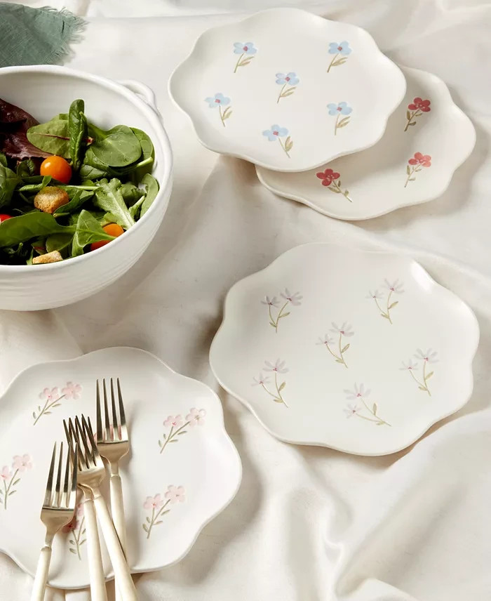 Haven Floral Scalloped Salad Plates 9 in. Set of 4