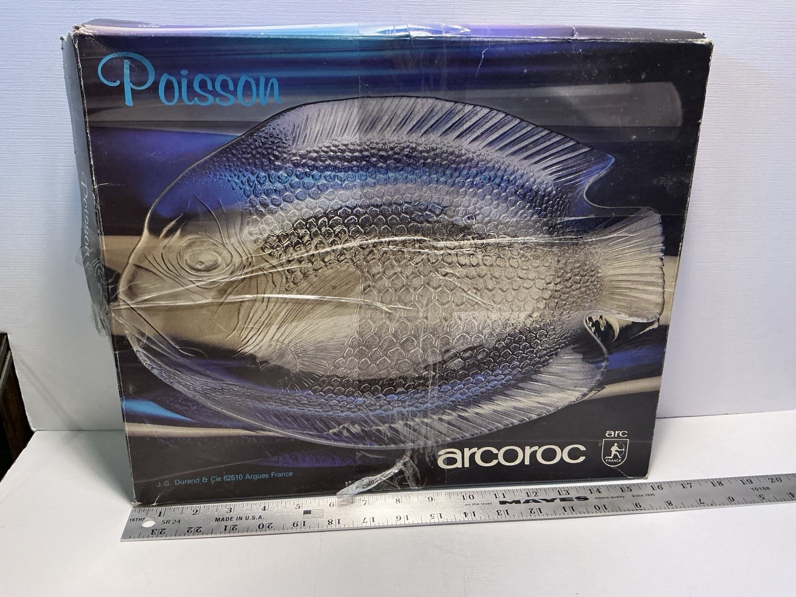 Large Arcoroc Clear Glass Fish Platter Poisson Plate 15.5×12.75 New Open Box