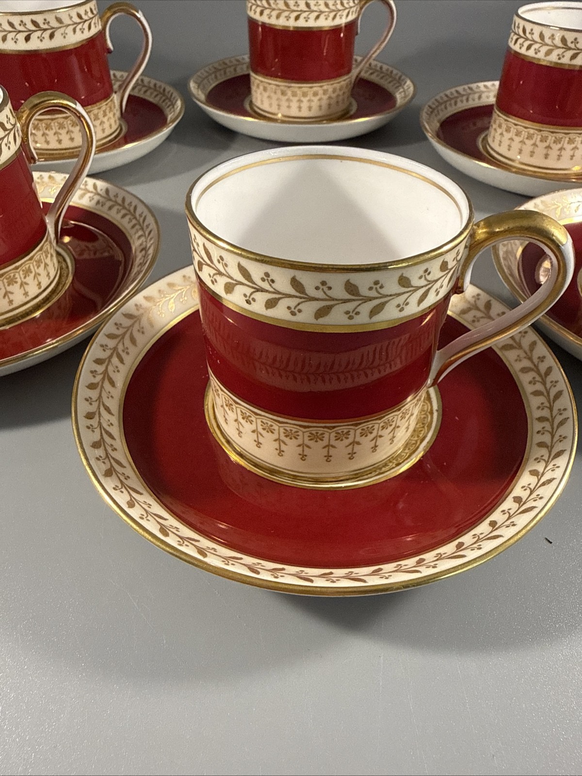 Set-6 Royal Staffordshire Demitasse Cup & Saucer Sets Burgundy Gold A15242
