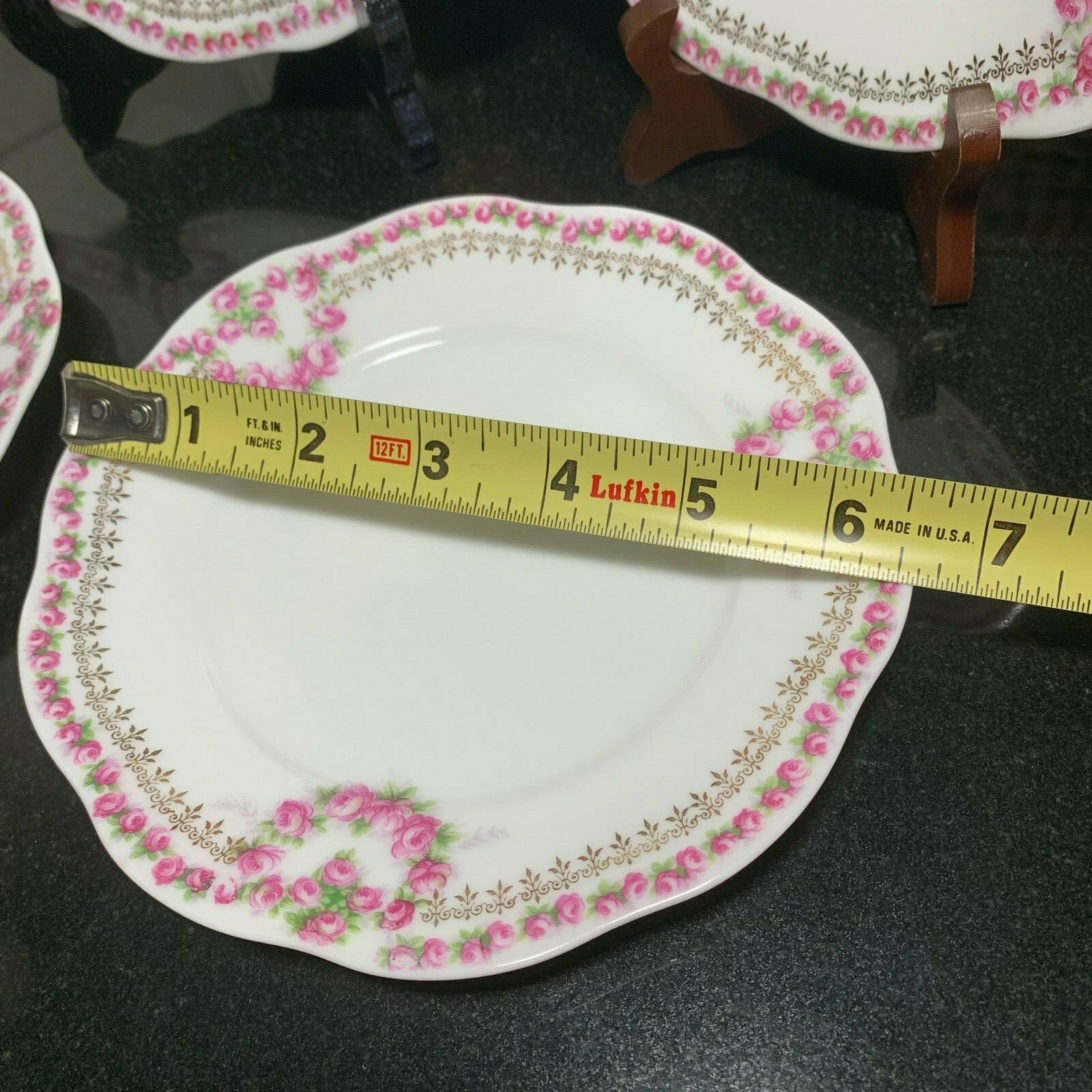 5 KPM Rose Garland or Swag 6 5/8″ Dessert Plates Made in Germany – Excellent