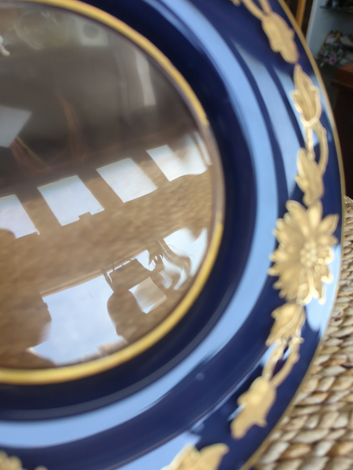 Antique Bohemian Gold Gilt Enameled Colbalt Cased Glass Plates Set 5 Hand Paint