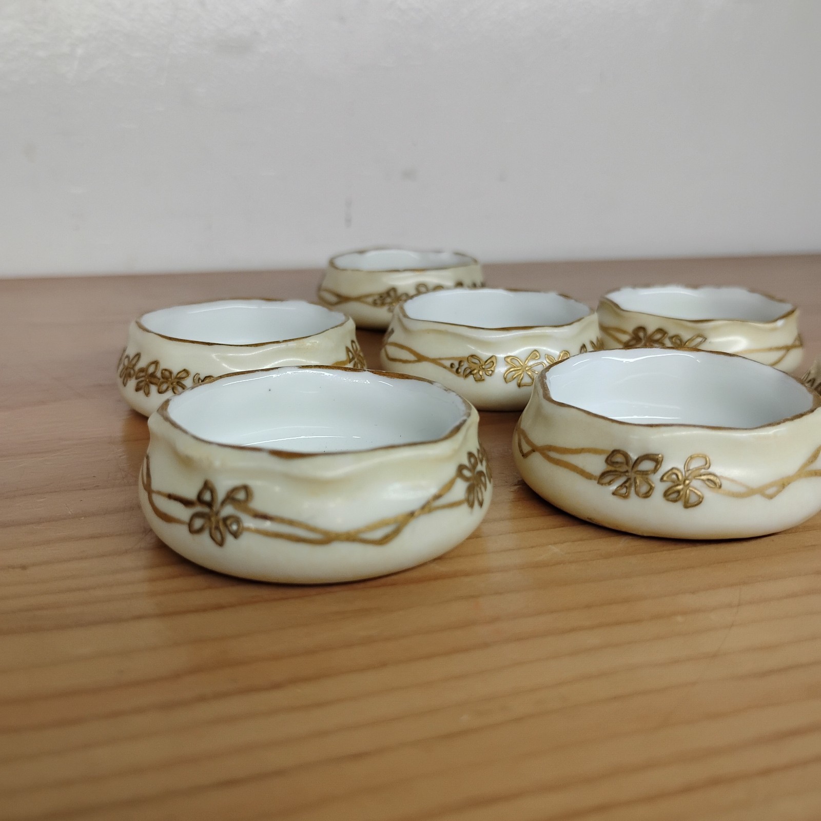 Antique GDA Limoges France Porcelain Salt Cellars Hand Painted 1905 Gold Floral