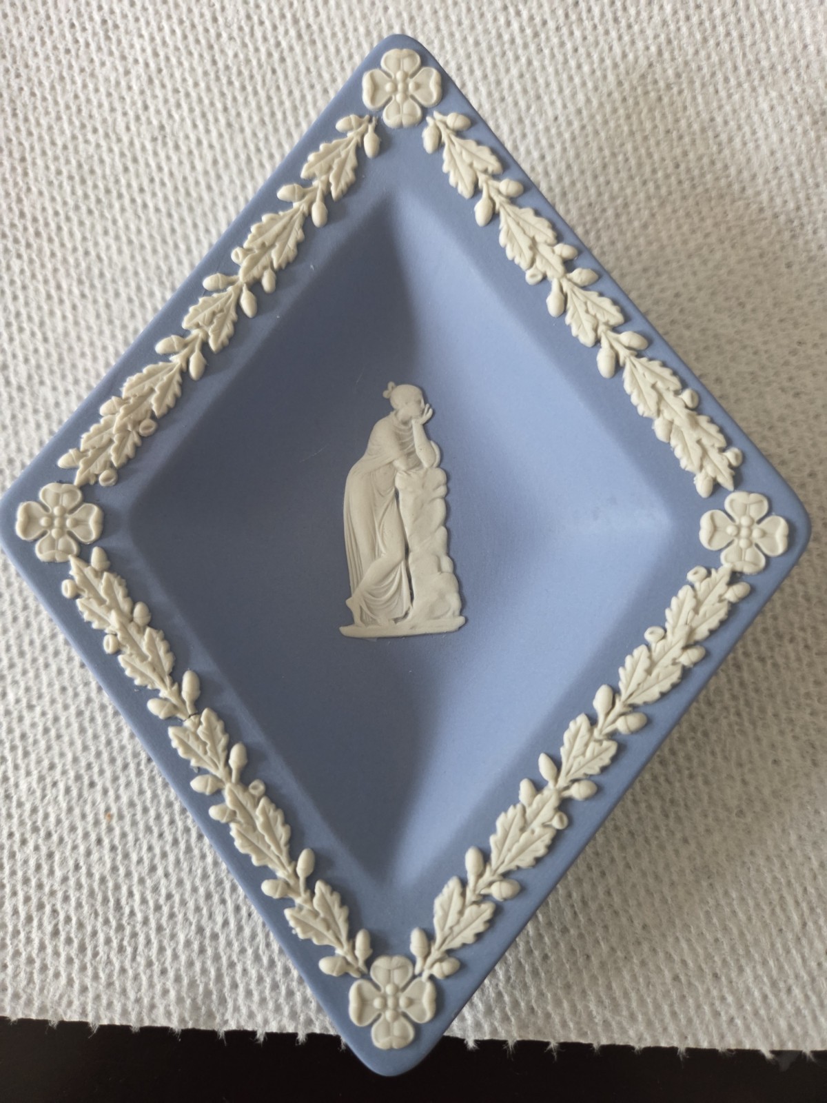 Vtg Wedgwood Blue Jasperware Diamond Shape Trinket Plate Dish 4.5”x6”