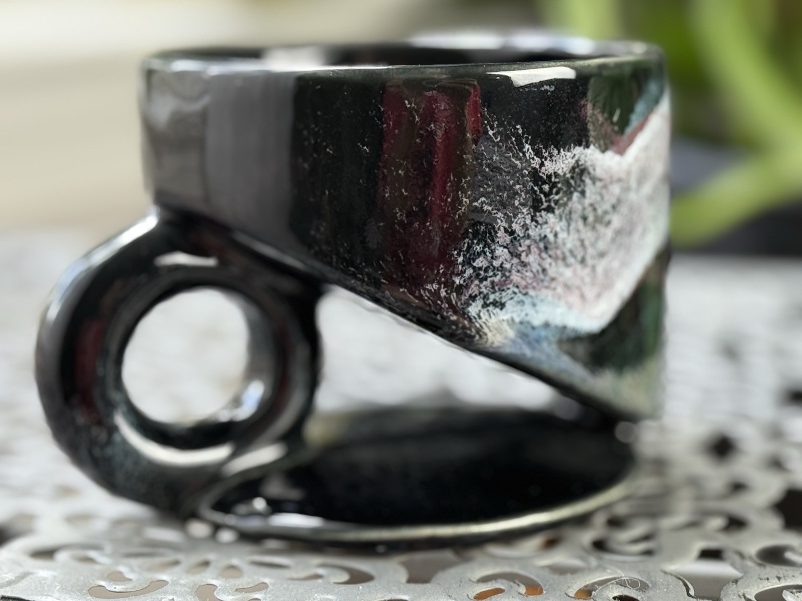 RARE CHARLES NALLE Studio Art Pottery Mug ABSTRACT Contemporary Black&white