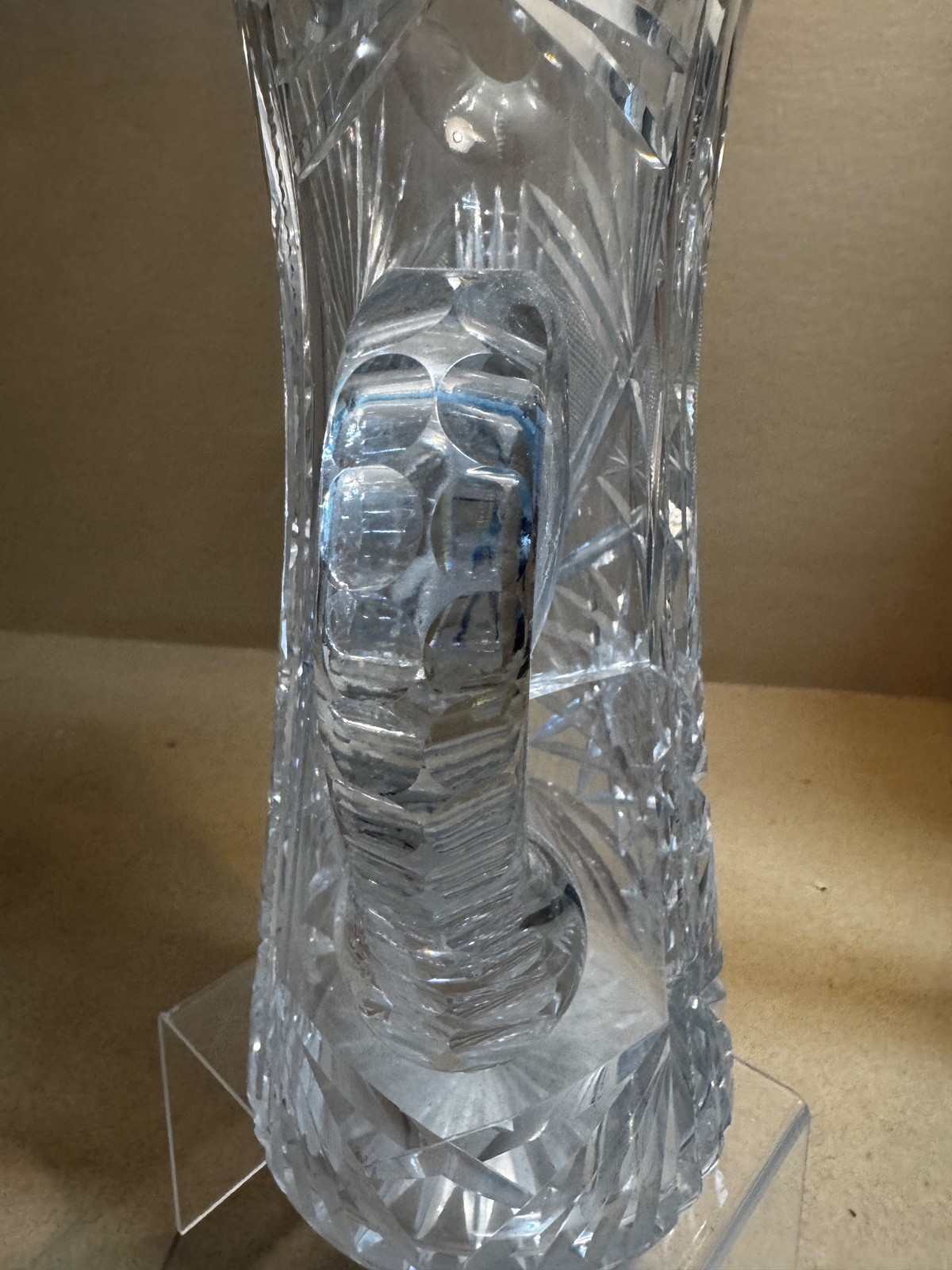 Vintage rare American Brilliant Cut Crystal Sawtooth Edge Pitcher Shabby Vase