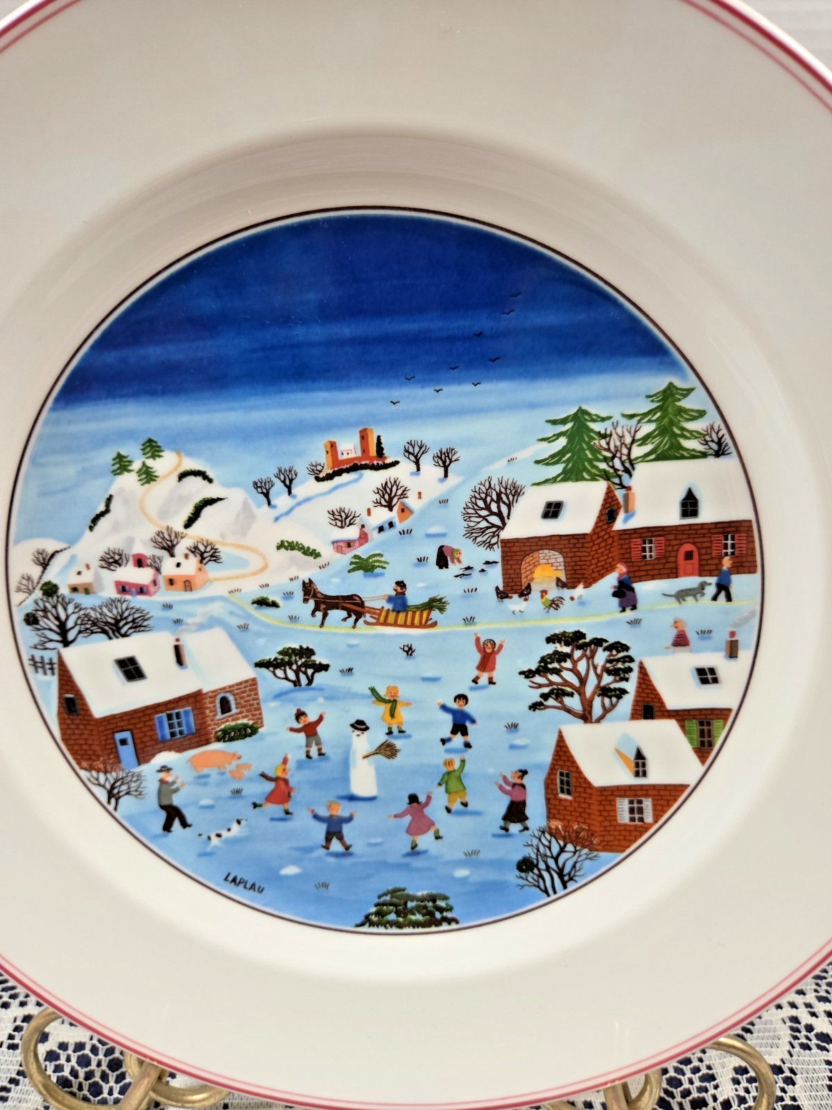 Villeroy & Boch Naif Christmas Snow Scene 10.5″ Porcelain Plate Signed Laplau
