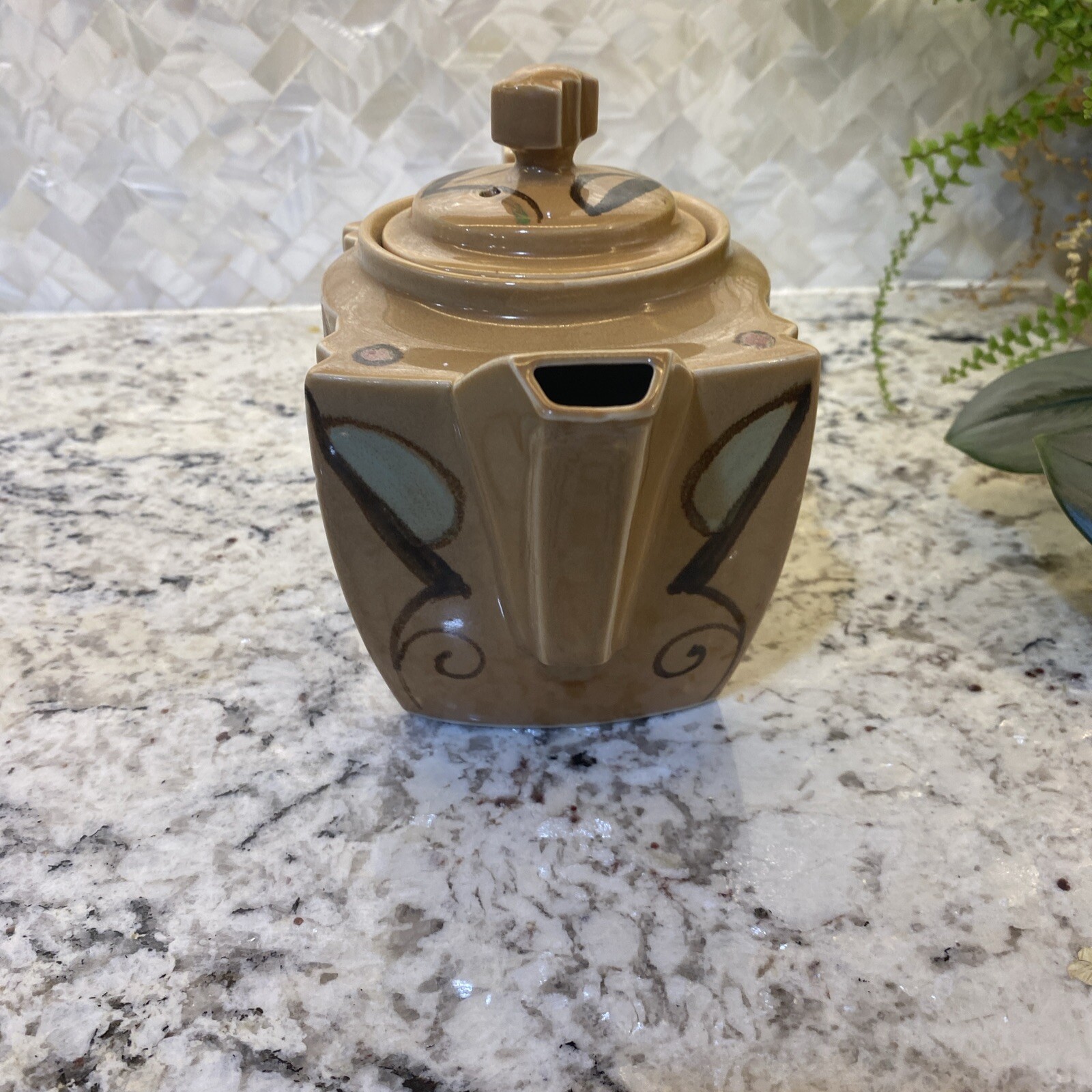 Art Deco Style Teapot Hand Painted Japan MCM Bohemian Hot Tea Vintage Decor Rare