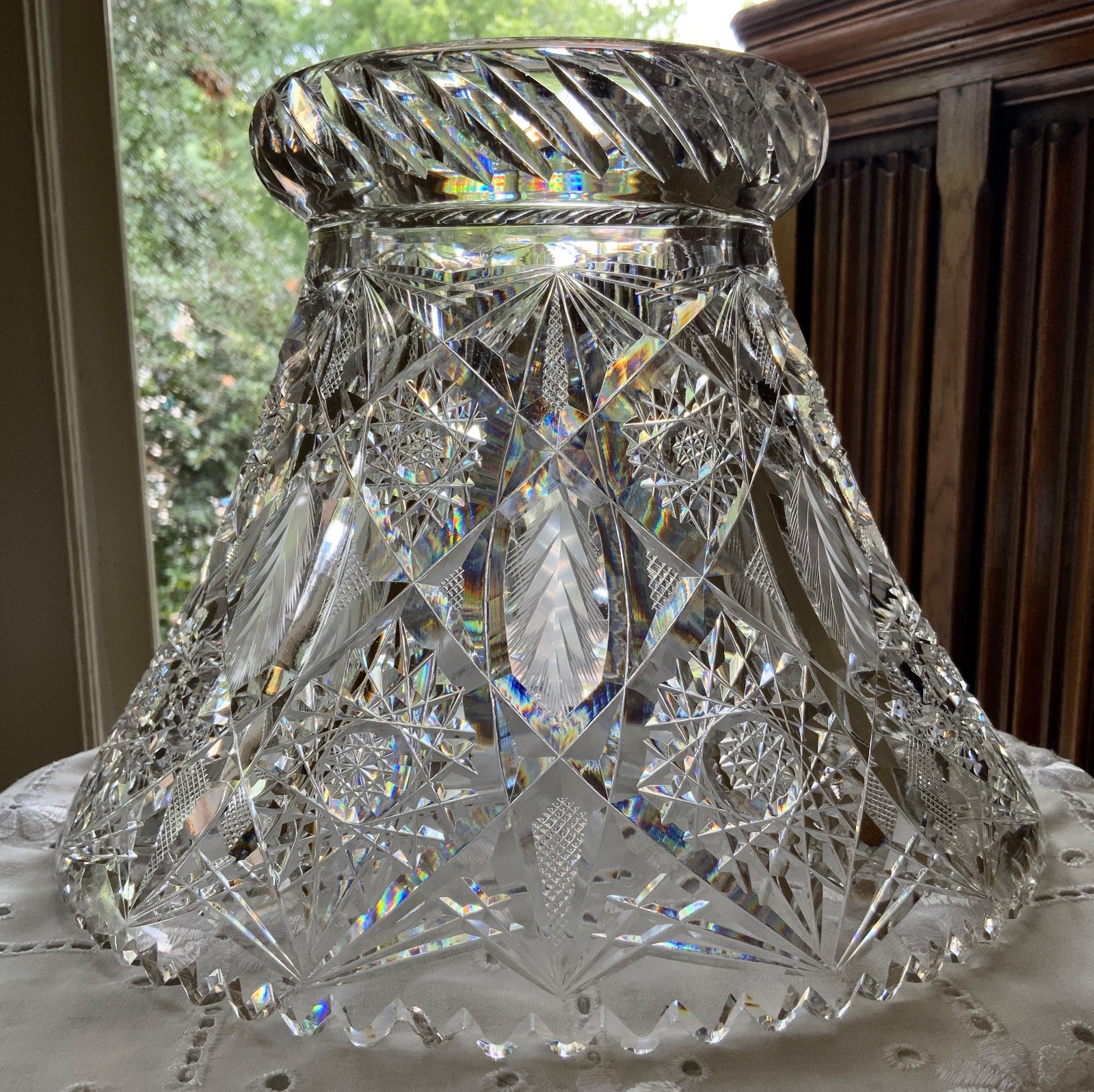 AMERICAN BRILLIANT CUT GLASS PUNCH BOWL BASE STAND C.1900 (MISSING BOWL)