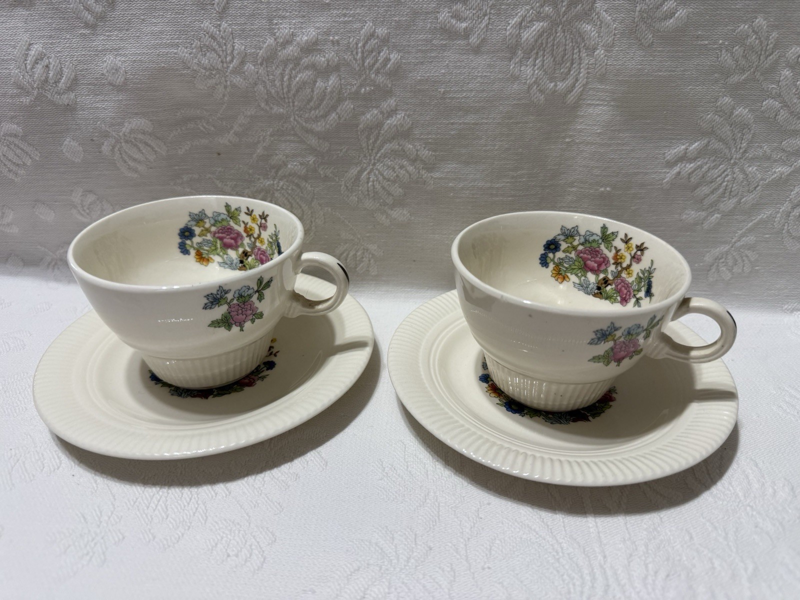 (2) Salem “INDIAN TREE” Victory Shape (Plain Ribbed Trim)-Cup & Saucer Sets