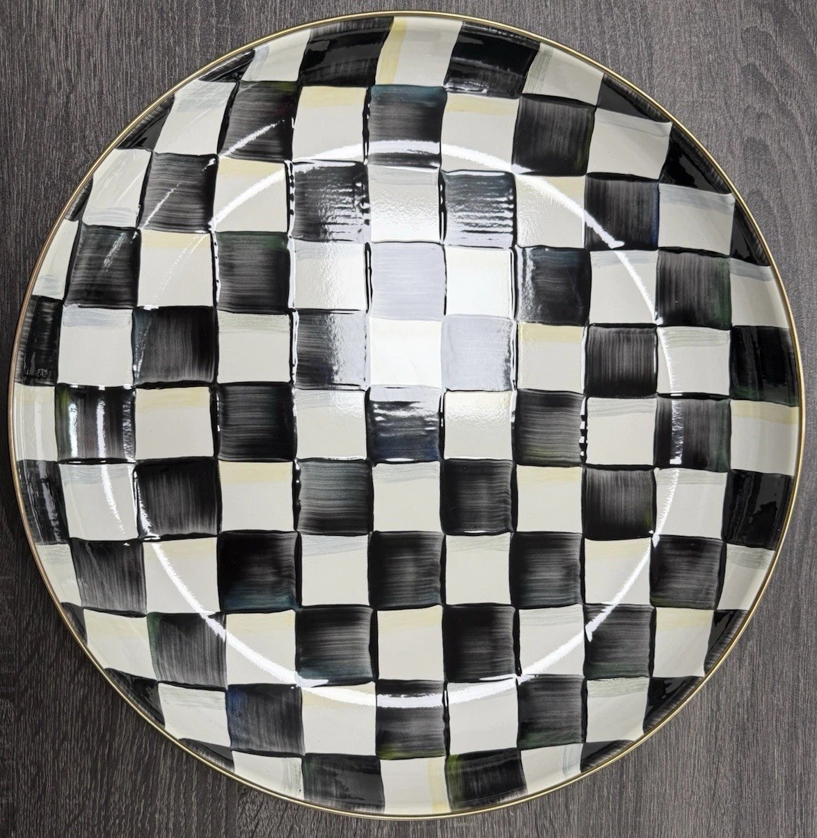 MacKenzie Childs Courtly Check Plate 12″ wide Checkered Black White