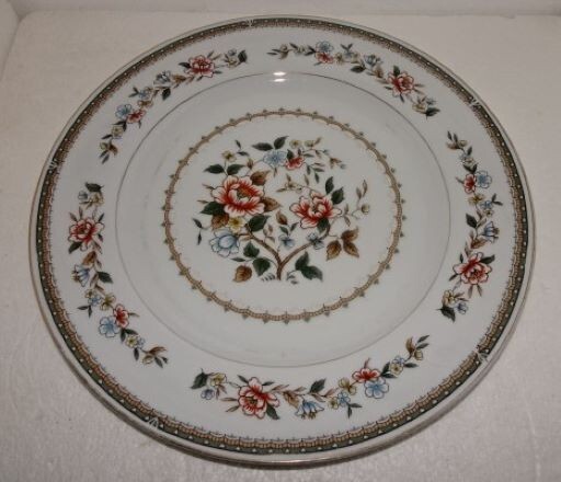 ARLEN 2828 Kwan Yin Dinner Plate Set of 5 Blue/Yellow/Rust Flowers, Gold Trim