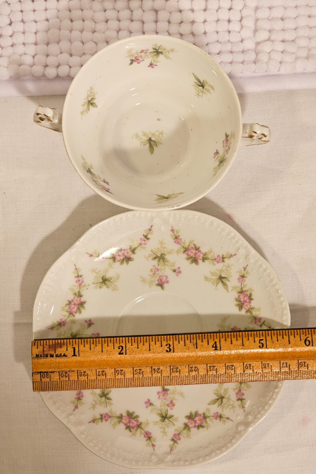Bouillon cups w/ saucers, set of three, vintage, Haviland, T & V, CF Haviland
