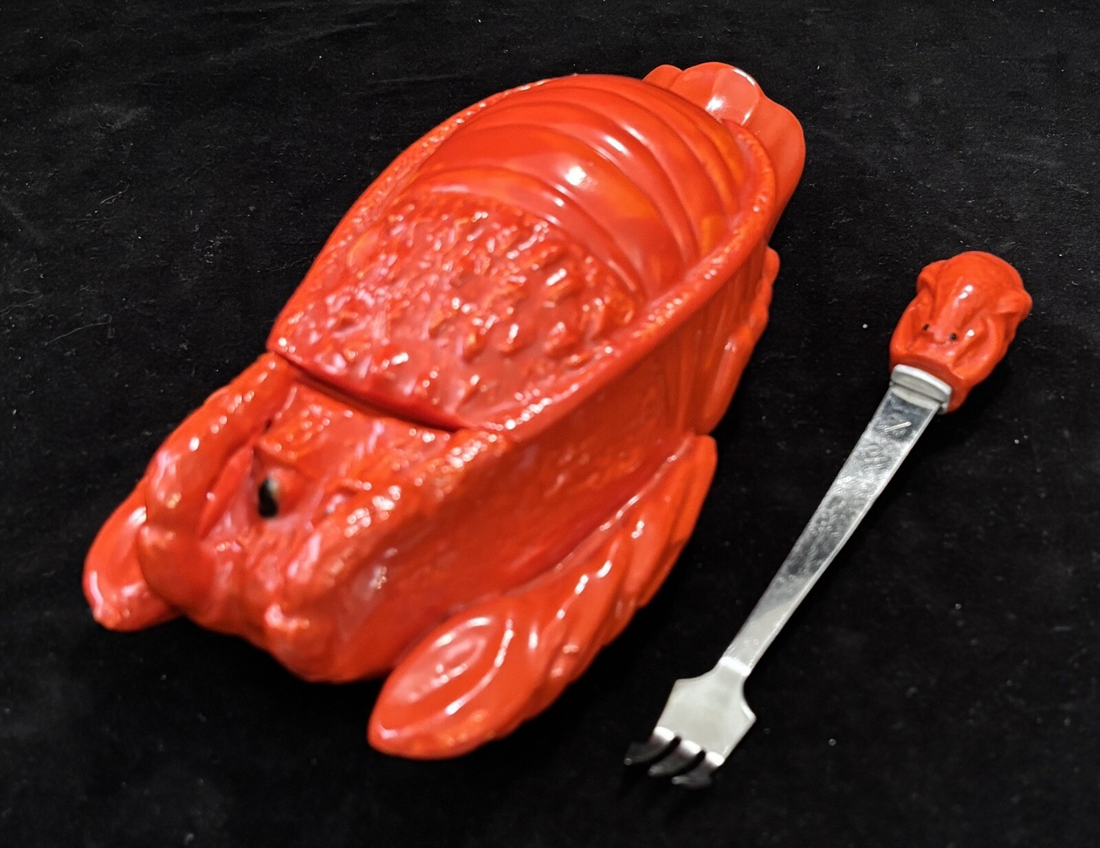 Red Lobster Ceramic Dish w/ Lid And Fork Kitchen Dining Seafood