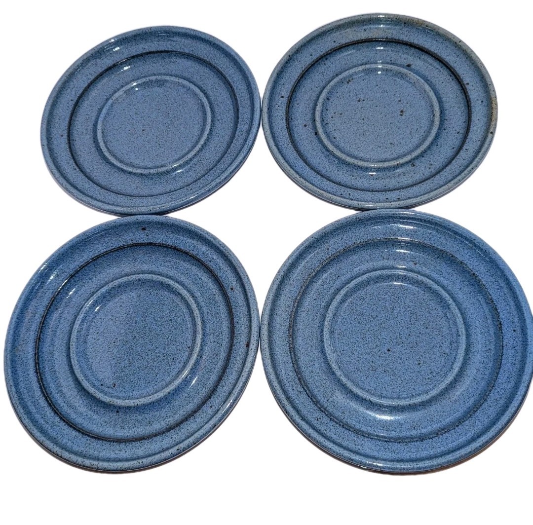 Vtg Dansk Nielstone Blue Saucers Speckled Large 6⅞” Made in Japan A+! x4 Plates