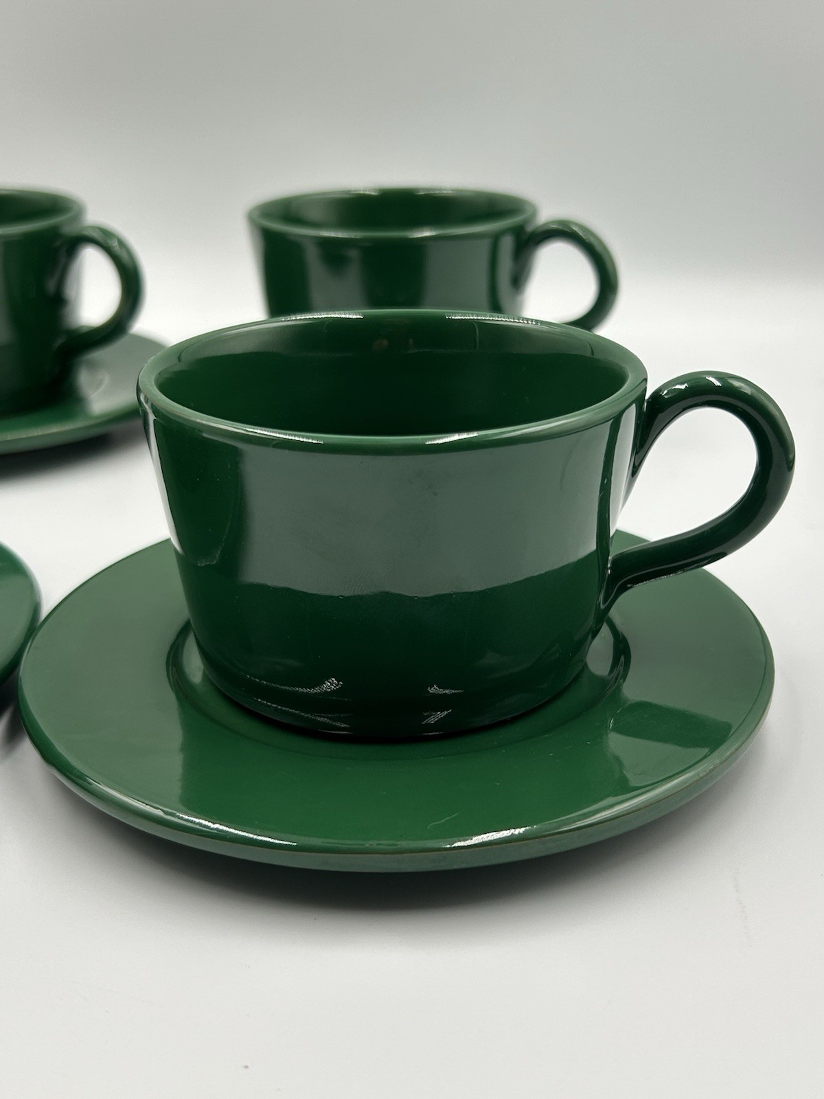 Vintage Ralph Lauren Italy Hunter Green Pottery Tea Cups & Saucers Set 4 Italy