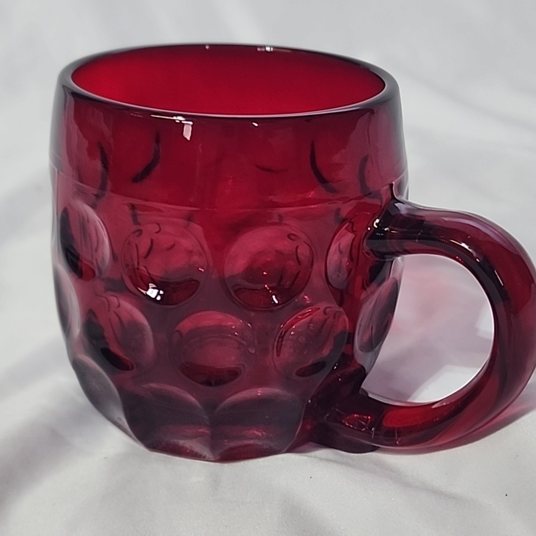 Cambridge Glass Thumbprint Mug Ruby Red 3.5in Depression Glass Vintage