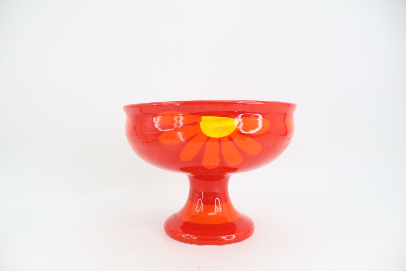 Berkeley House Pottery Pedestal Red Flower Ceramic Bowl Fruit Candy Italy Mod