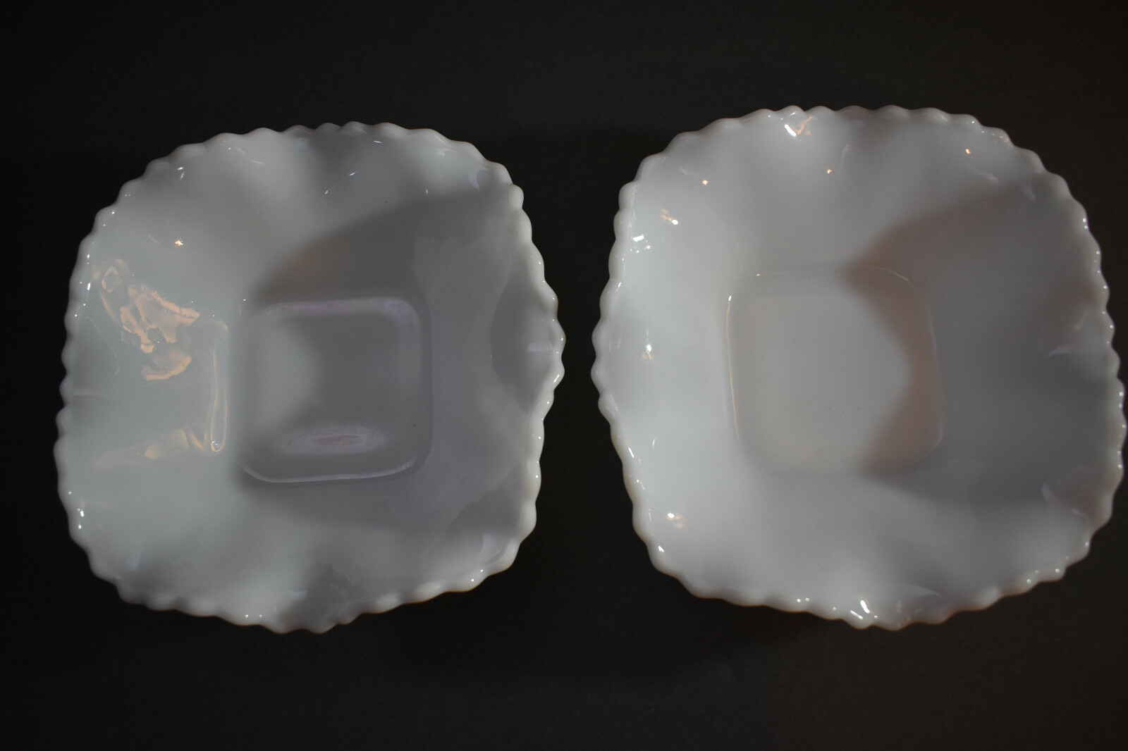 Milk Glass Candy/Trinket Dishes Diamond Pattern Matched Set of 2 Square 4”