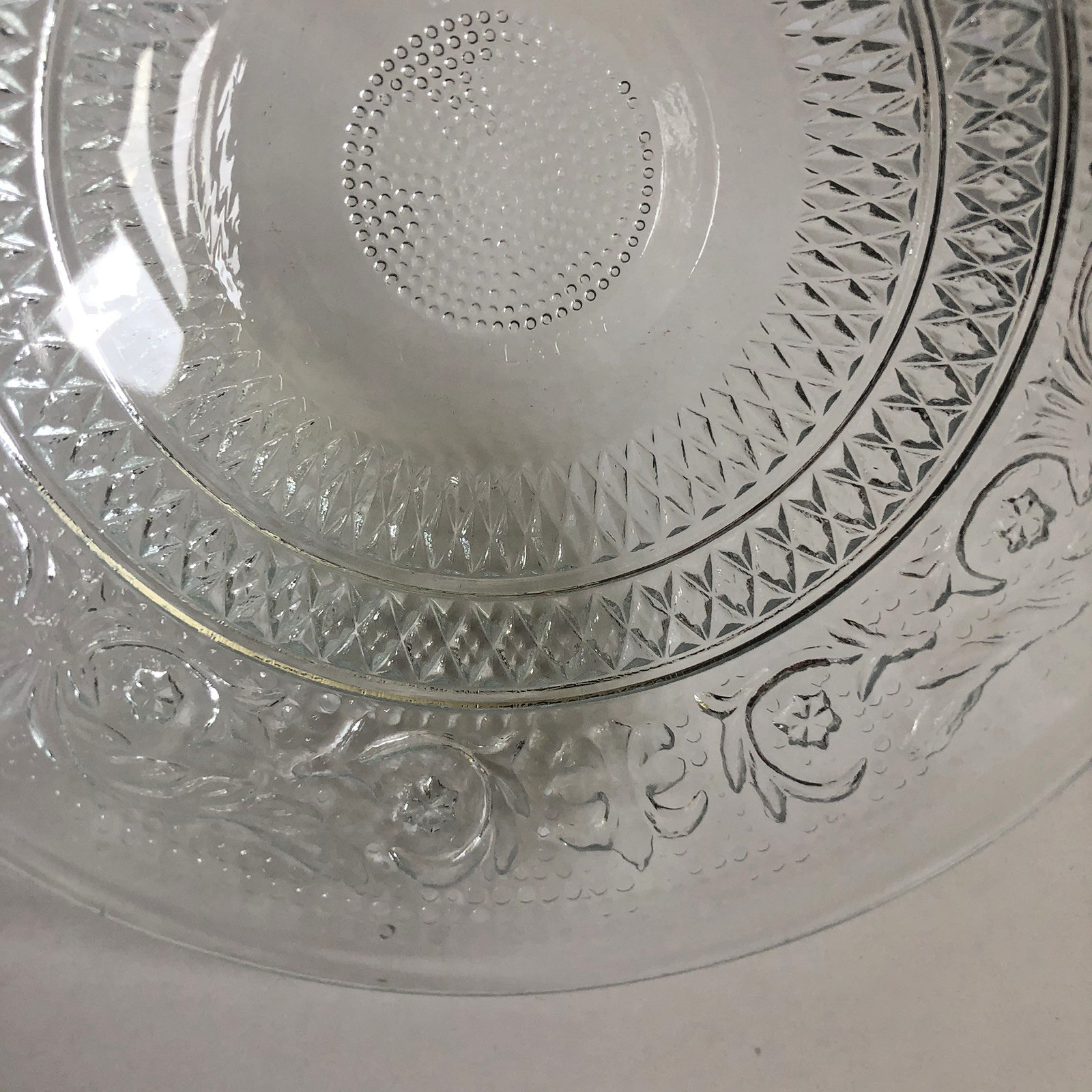 Vtg KIG Malaysia Crystal Sandwich Fleur de Lis Pattern Bowls 5 3/8″ Clear Set 2