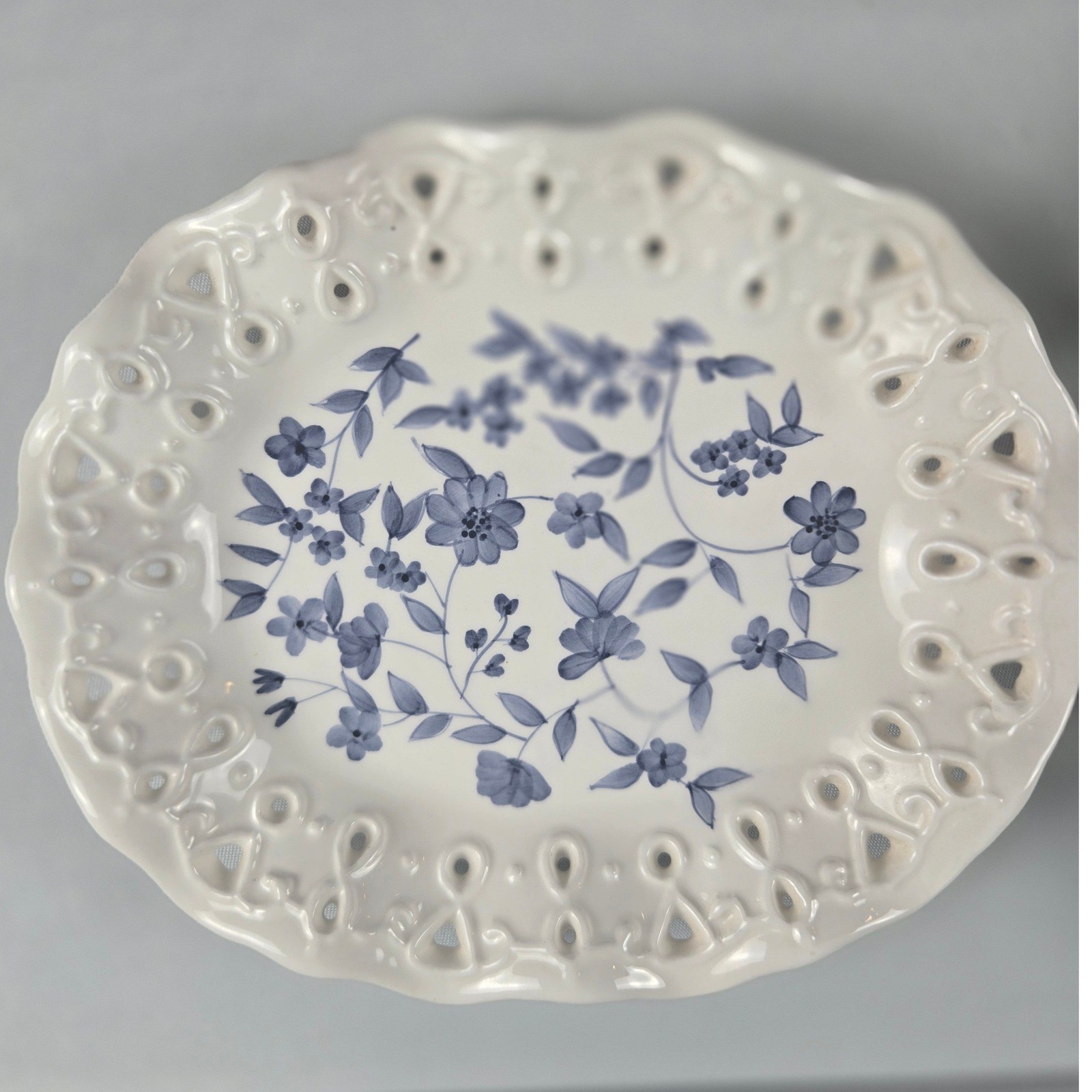 Vintage Blue Floral Cottagecore French Country Serving Plate Wall Decor Set