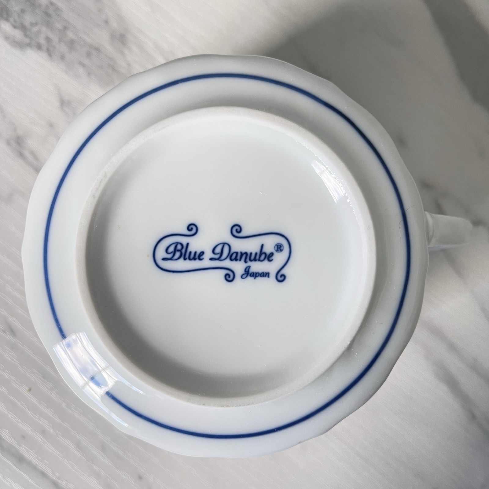 TWO 12 oz Soup Mug BLUE DANUBE Split Handle Mug Japan Banner Ribbon Mark 4 1/4″