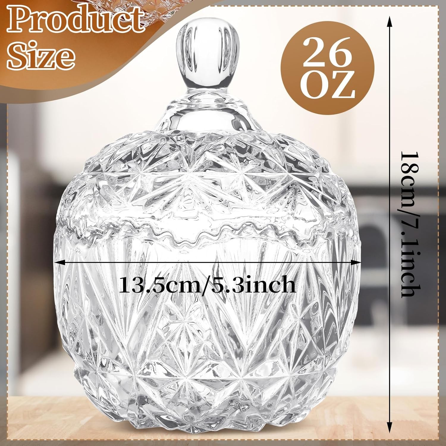 Large Glass Candy Dish with Lid 26 oz DoubleFill Crystal Candy Jar Canister