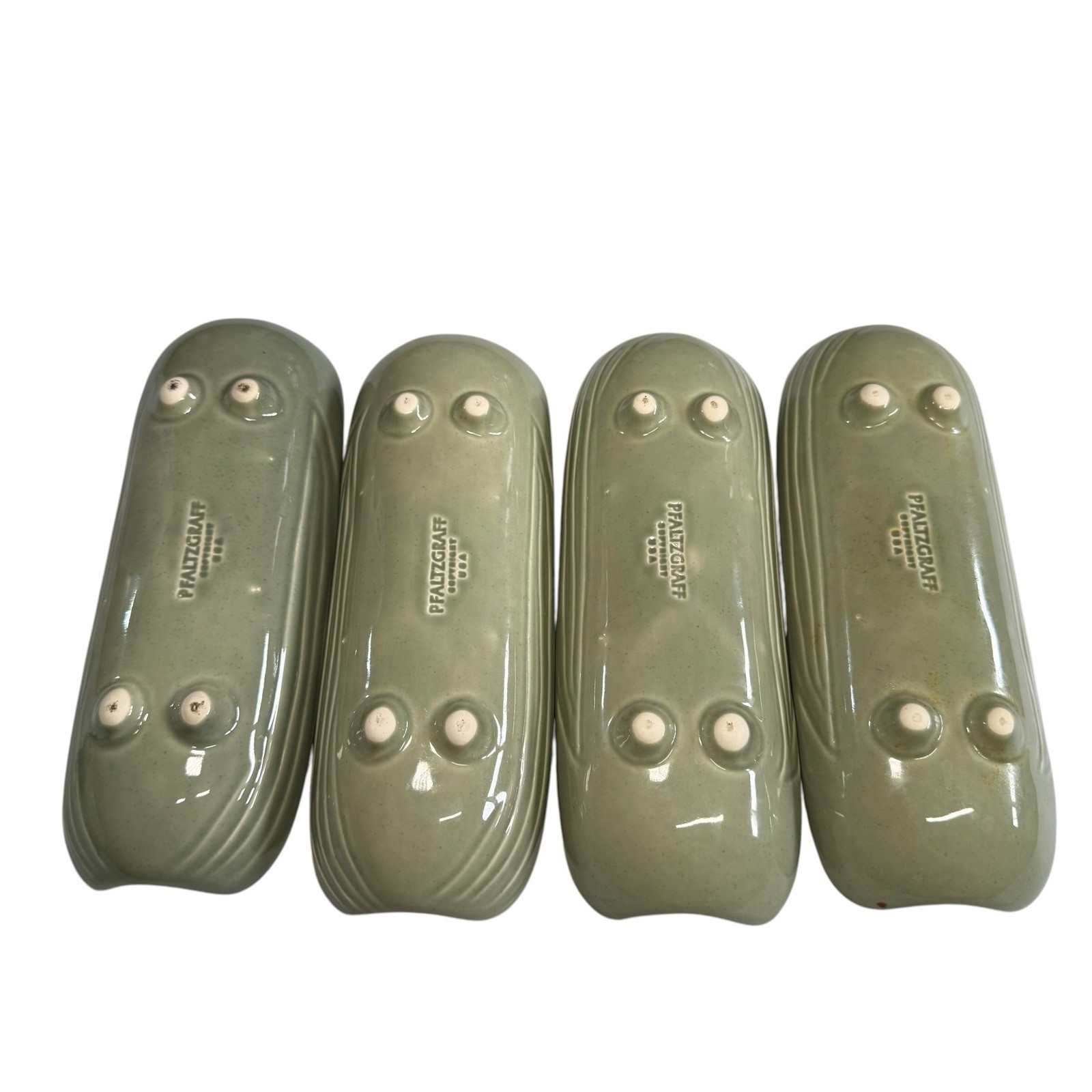 Pfaltzgraff Corn on the Cob Holders Footed Dish Sage Green Naturewood Set Of 4