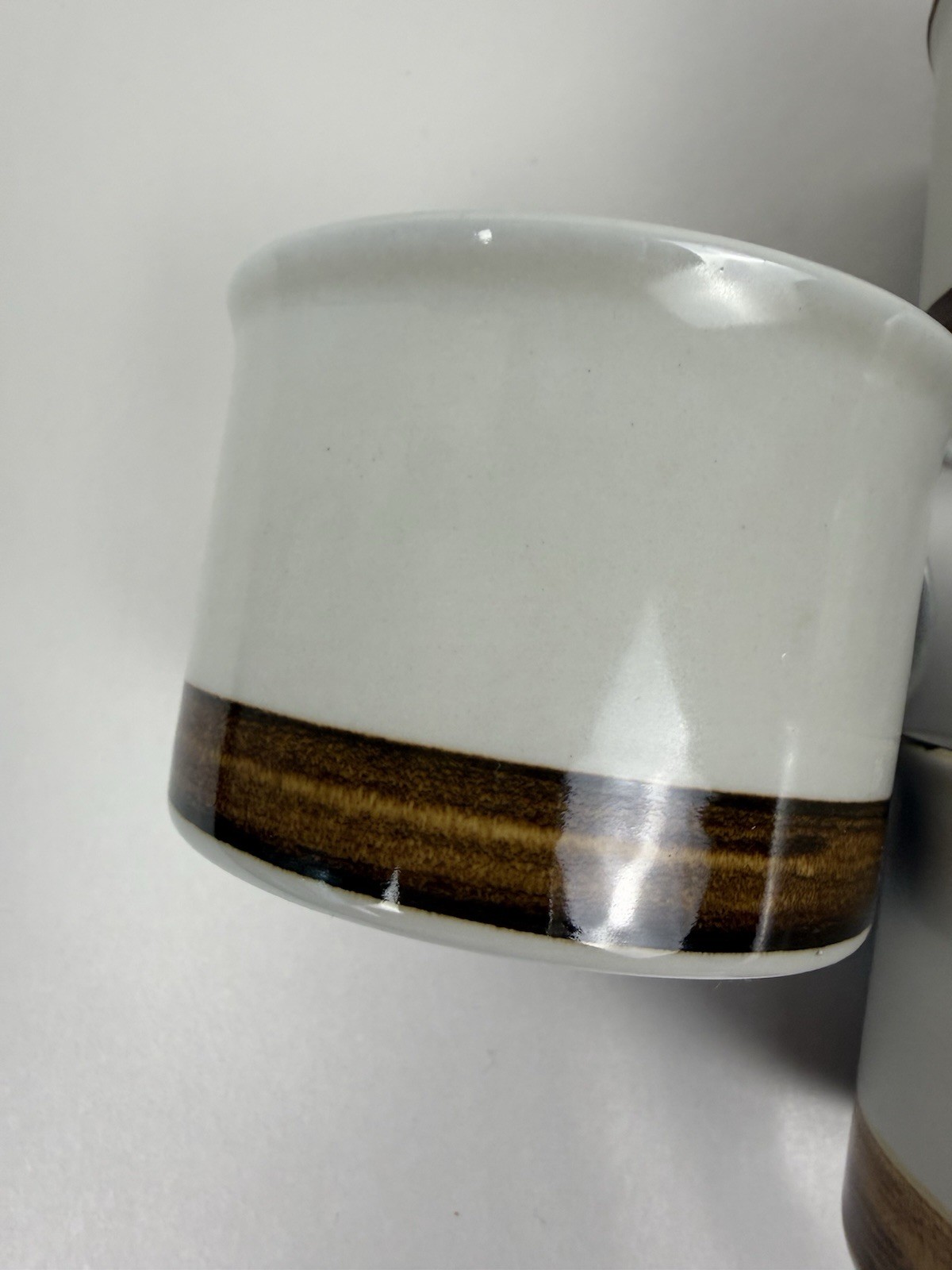 Vintage Norway Stavangerflint Coffee Or Tea Cups MCM 3” Brown Trim Set Of 4
