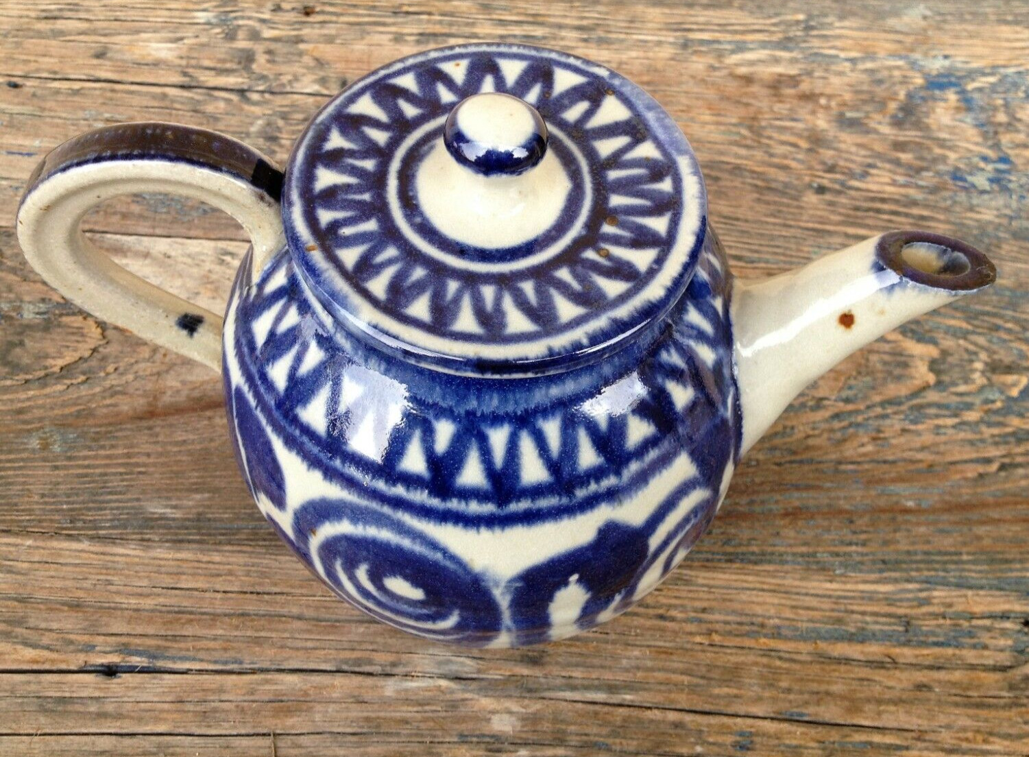 SALT GLAZE CERAMIC EARTHENWARE STONEWARE HANDCRAFTED TEAPOT BLUE & GRAY