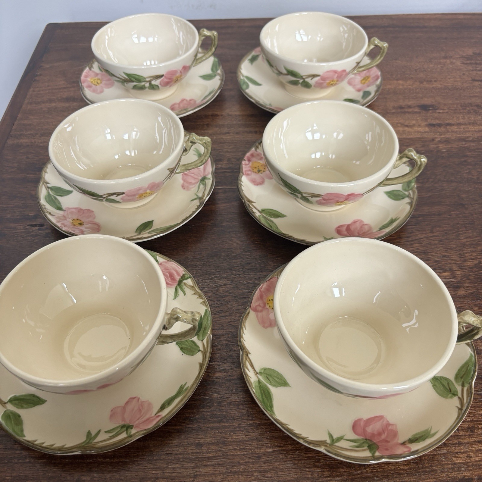 VTG Set / 6 Franciscan Desert Rose Tea/Coffee Cups & Saucers Made in England