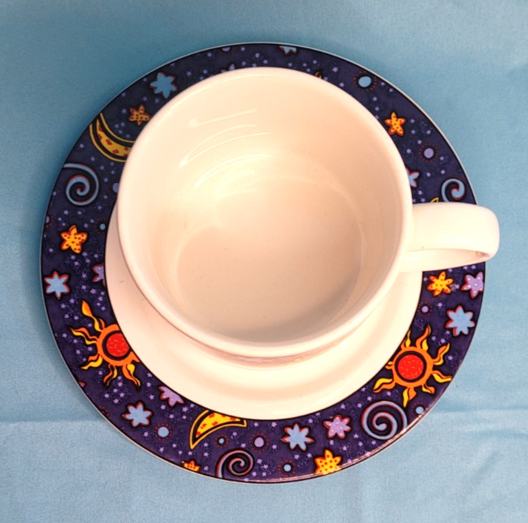 Sakura Celestial Cup and Saucer Set Stoneware 1992 White Multi-color Very Good