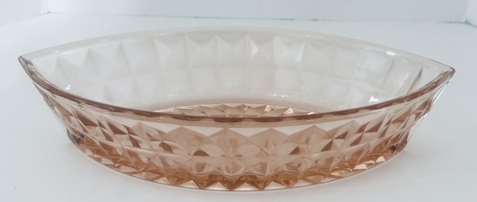 Jeannette Glass Windsor Pink Depression Large Oblong Boat Shaped Bowl 11 3/4″
