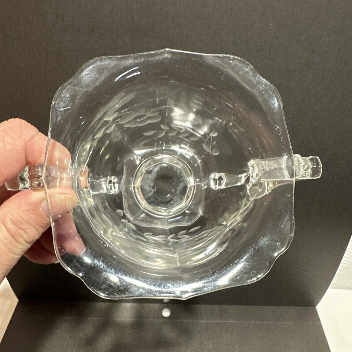 Floral Frosted Pressed Clear Glass Paneled Creamer Vintage
