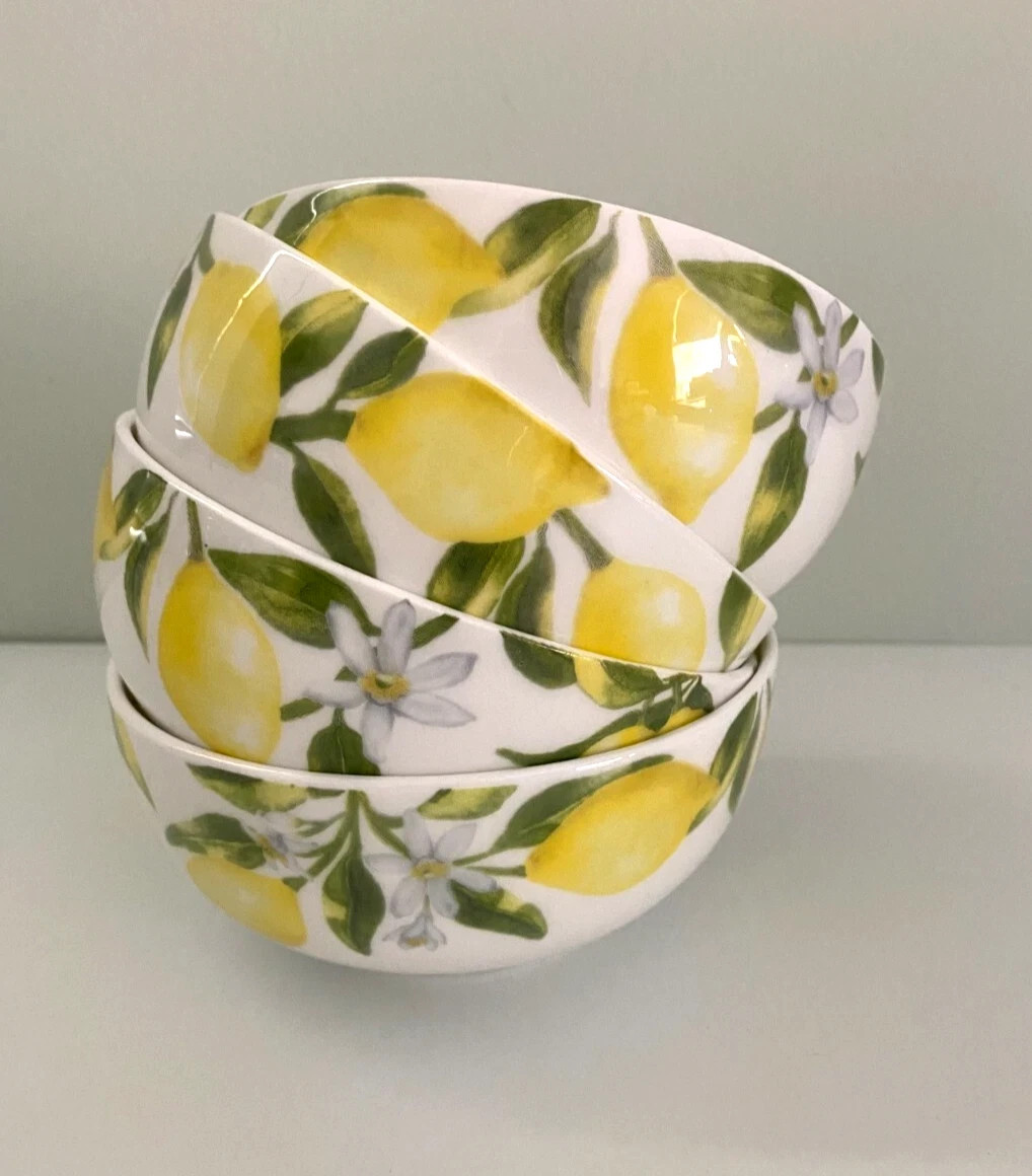 Mikasa Lemons Set of 4 Fruit Bowls Bone China 4.5″ Microwave Dishwasher Safe