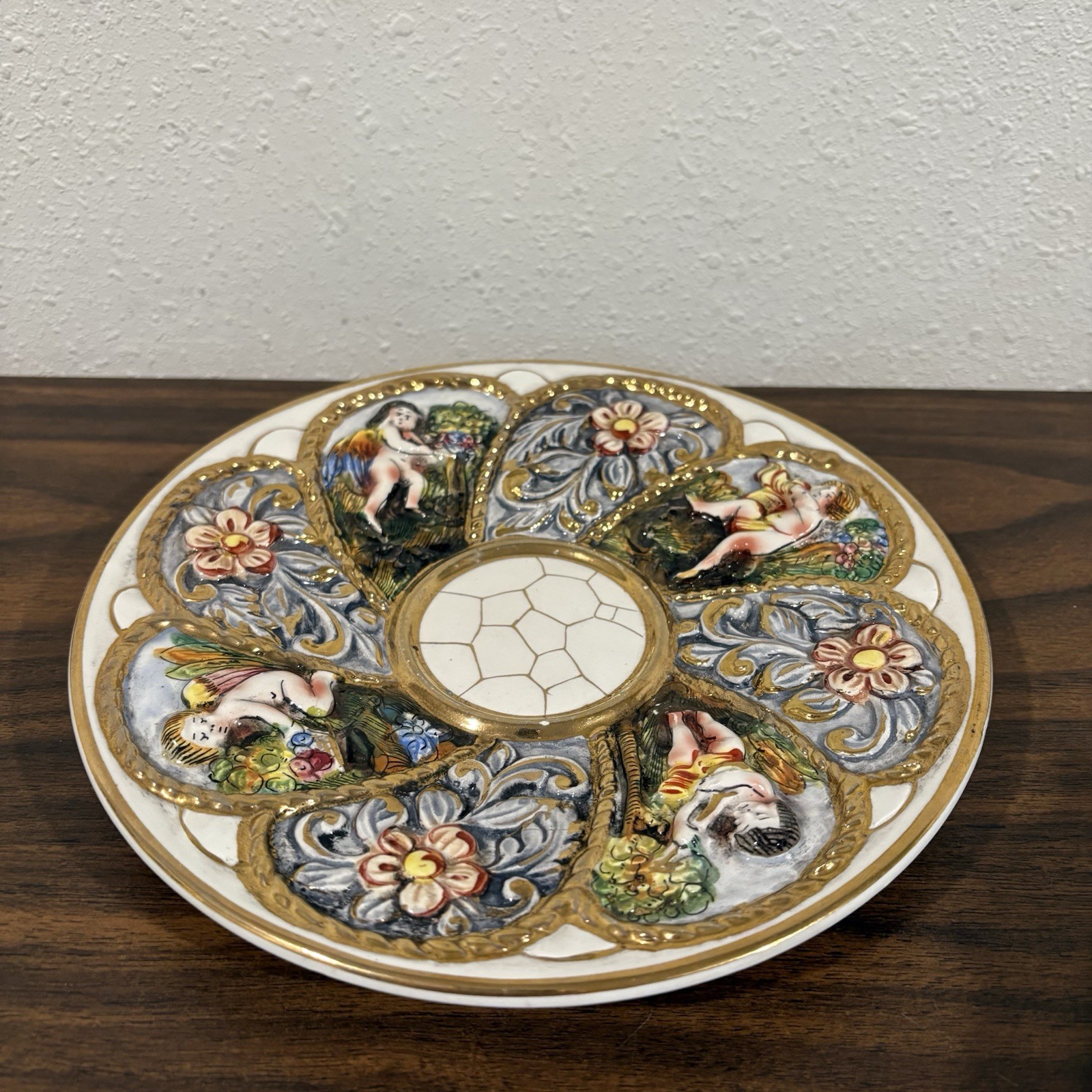 Capodimonte Porcelain Cherubs Candy Dish Bowl & Plate Lidded Footed 1366 Angels