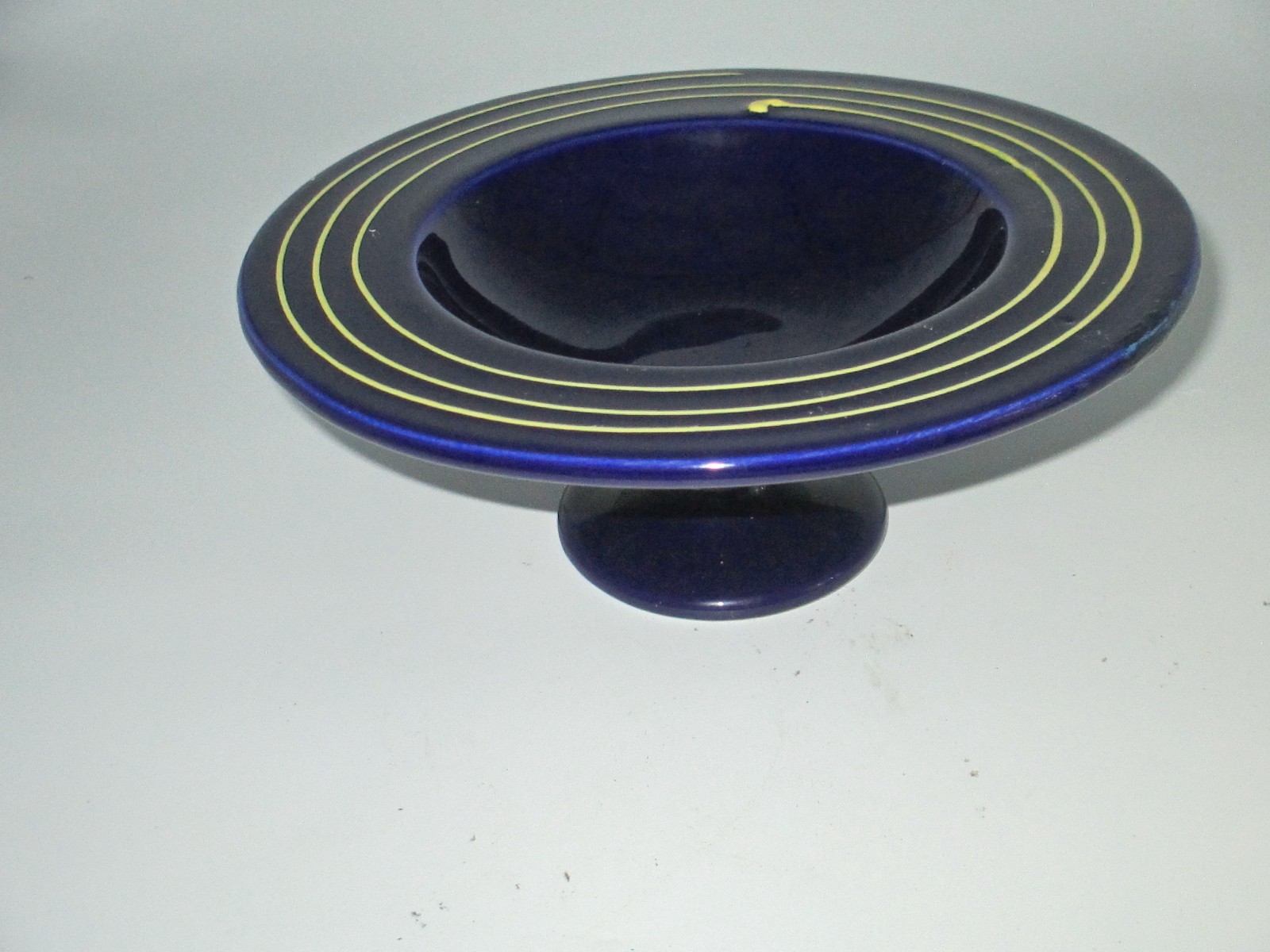 Haeger Ceramic Cobalt Blue and Yellow Pedestal Compote Candy Dish-Gorgeous