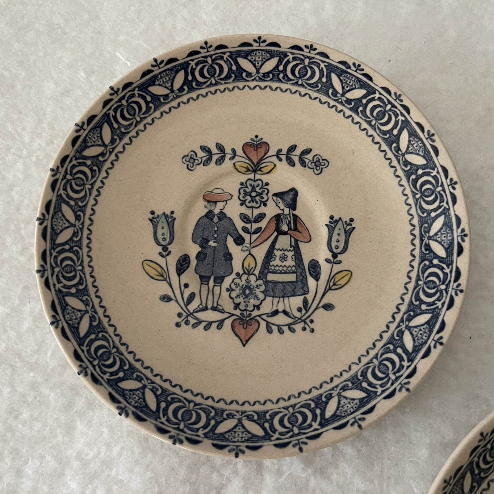 Johnson Bros Staffordshire Ironstone Saucer Set 3 Old Granite Hearts & Flowers