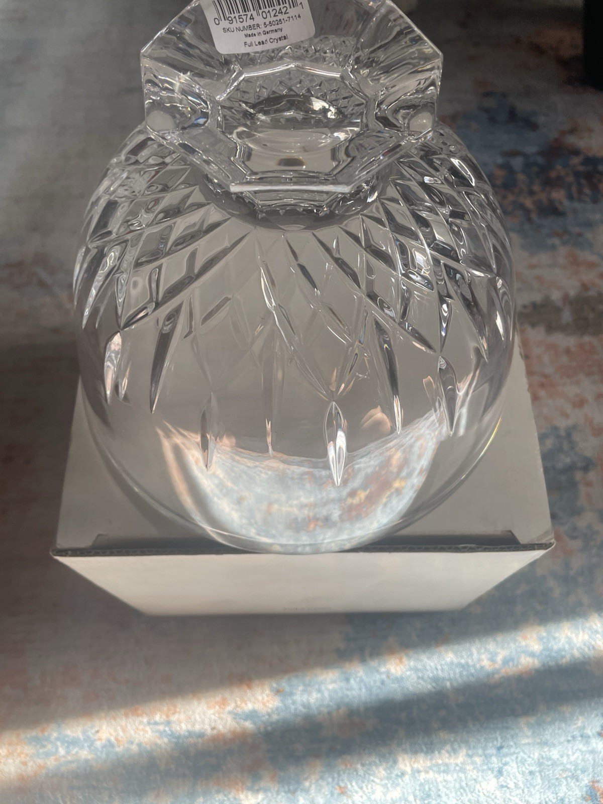 Vintage New Vera Wang Cut Crystal Footed Bowl 8” Fidelity Pattern Original Box