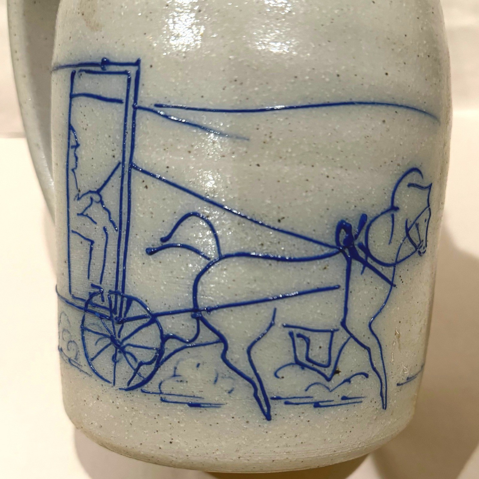 RARE Salmon Falls Stoneware Pitcher Horse Buggy 1992 Signed Crayton-Ackley
