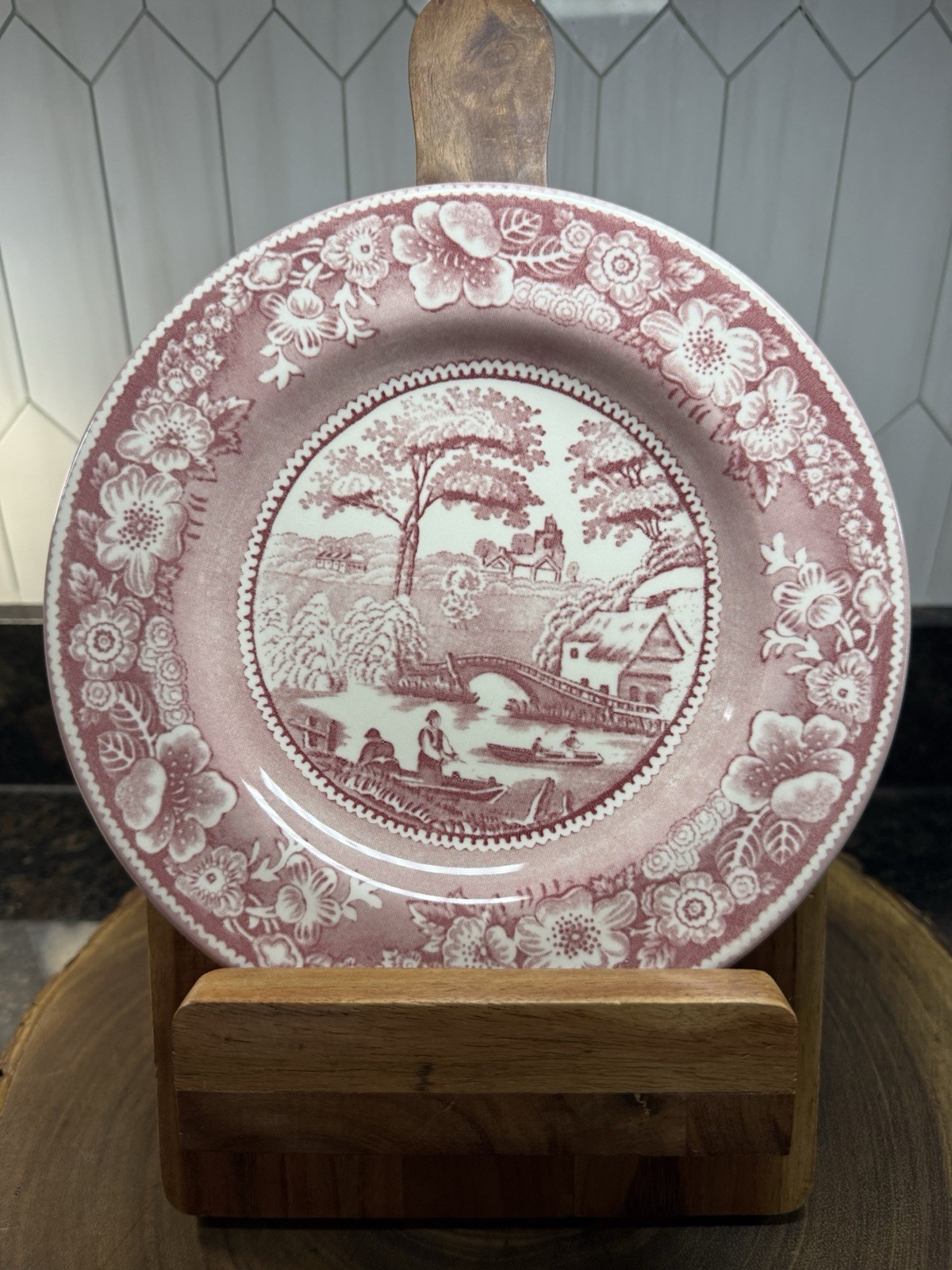 Staffordshire Engravings Wild Rose Pink Transferware Plate8” Lot of 3