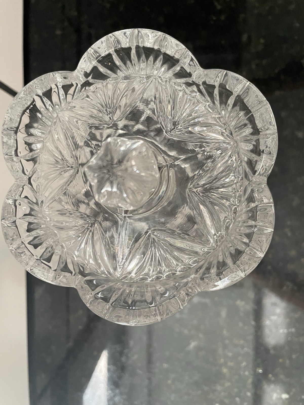 Shannon 24% Lead Crystal Pedestal Scalloped Top Candy Compote Makeup Dish Bowl