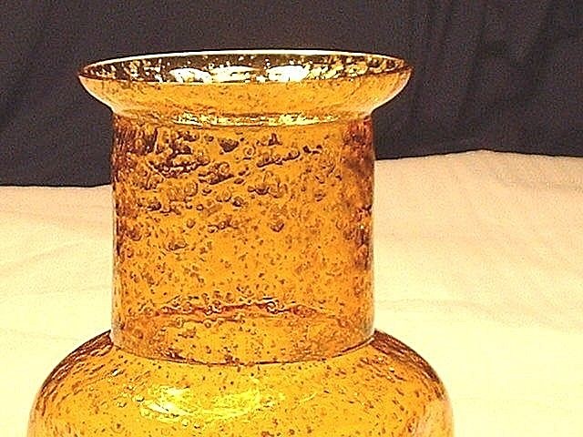Antique Victorian Amber Spangle Glass Pinched Sided Vase With Silver Flakes