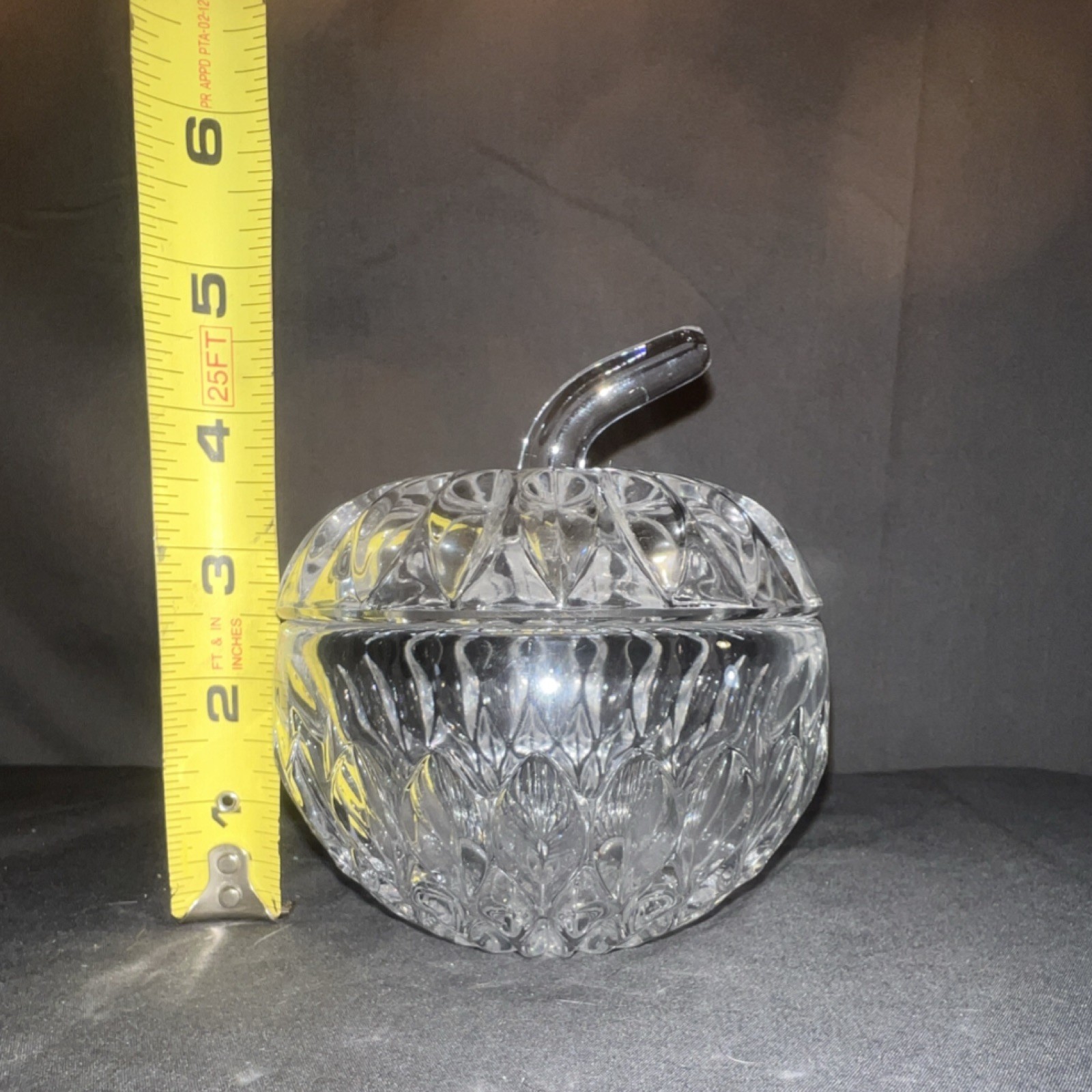 Vtg Gorham Althea Crystal Apple Sugar Bowl Lidded Jam Jar Spoon Slot 1980s