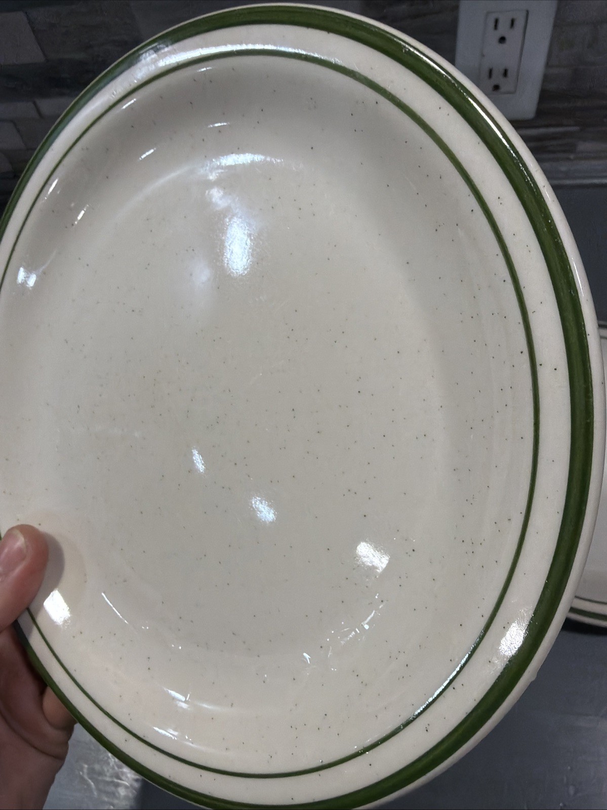 World Ultima GG-8 Salad Plates Set Of 2, Green Trim, Speckles, 9”