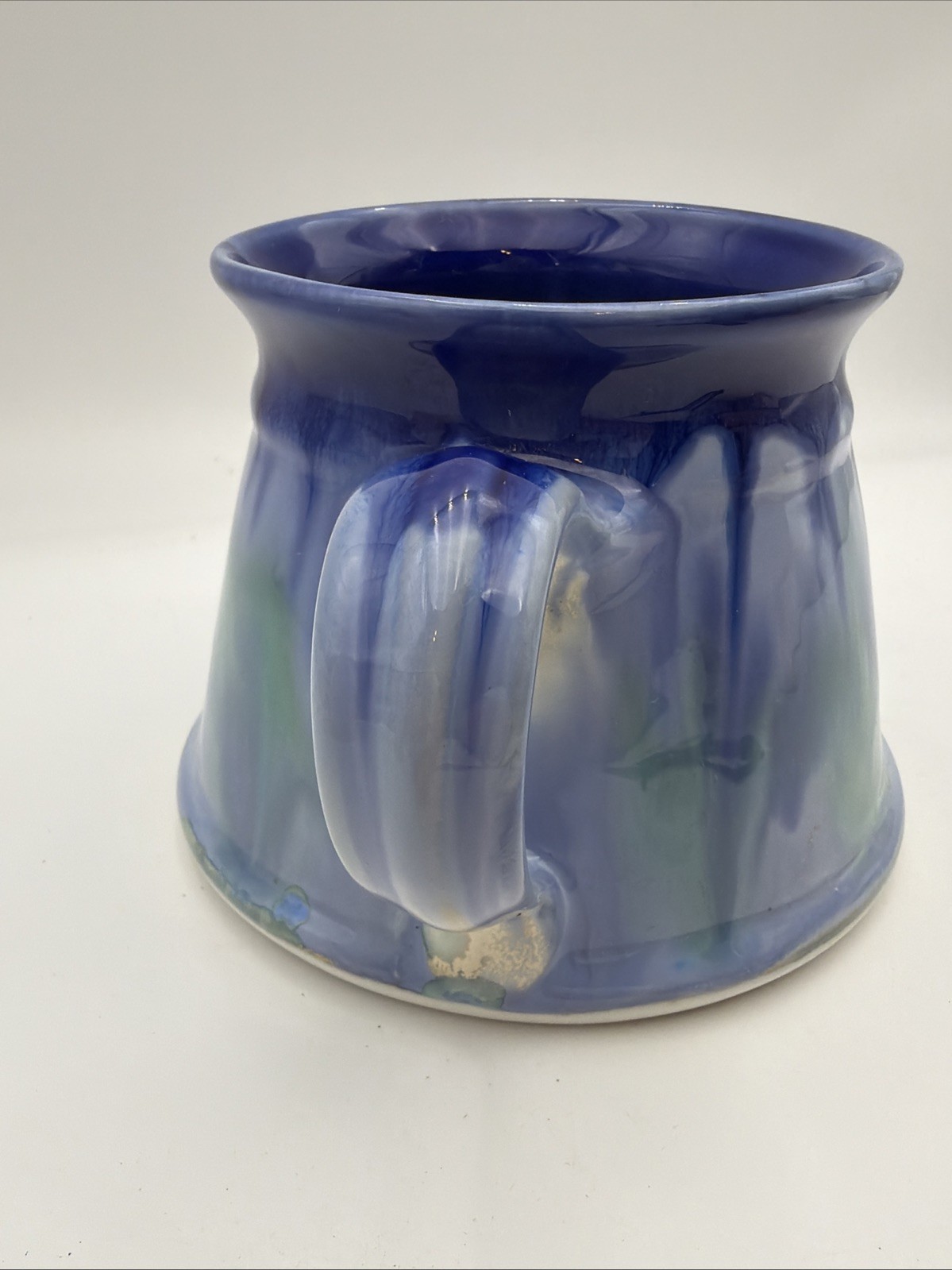 Edgecomb Potters Mug Soup Maine Studio Drip Glaze Blue & Green Tones Wide Bottom