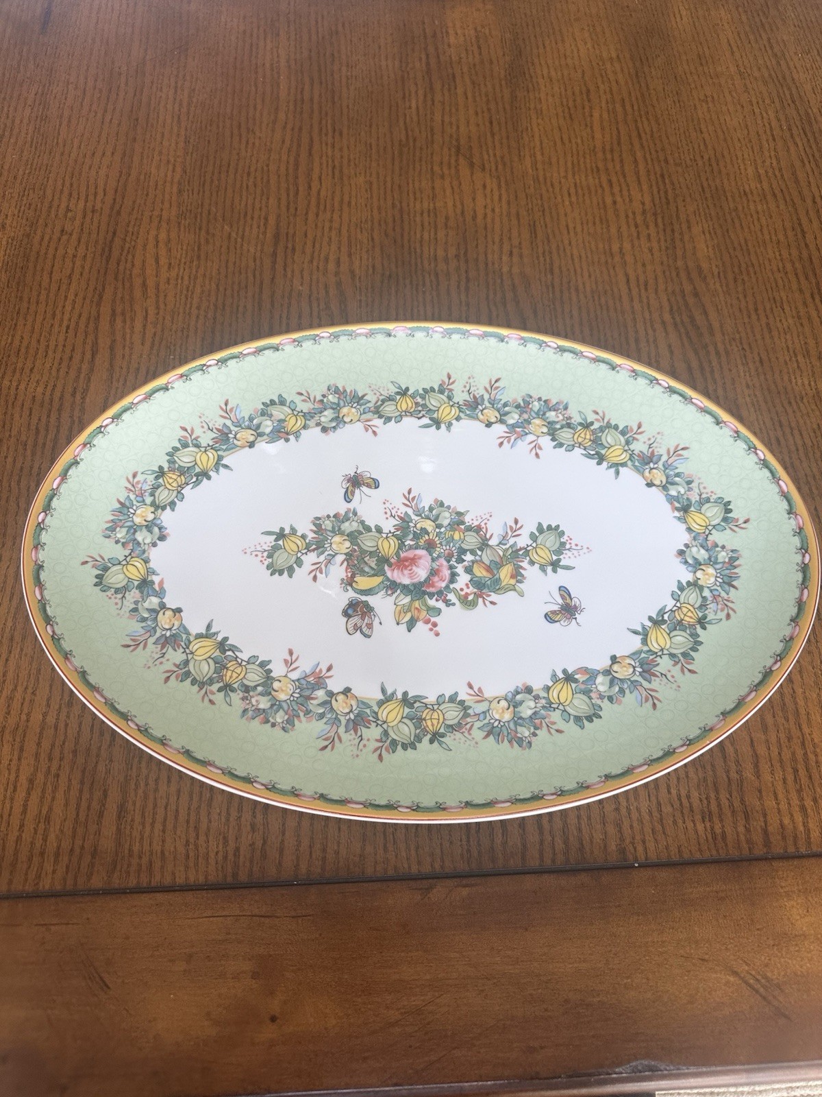 Williams Sonoma Botanical Wreath / Famille Rose style 18″ Oval Serving Platter