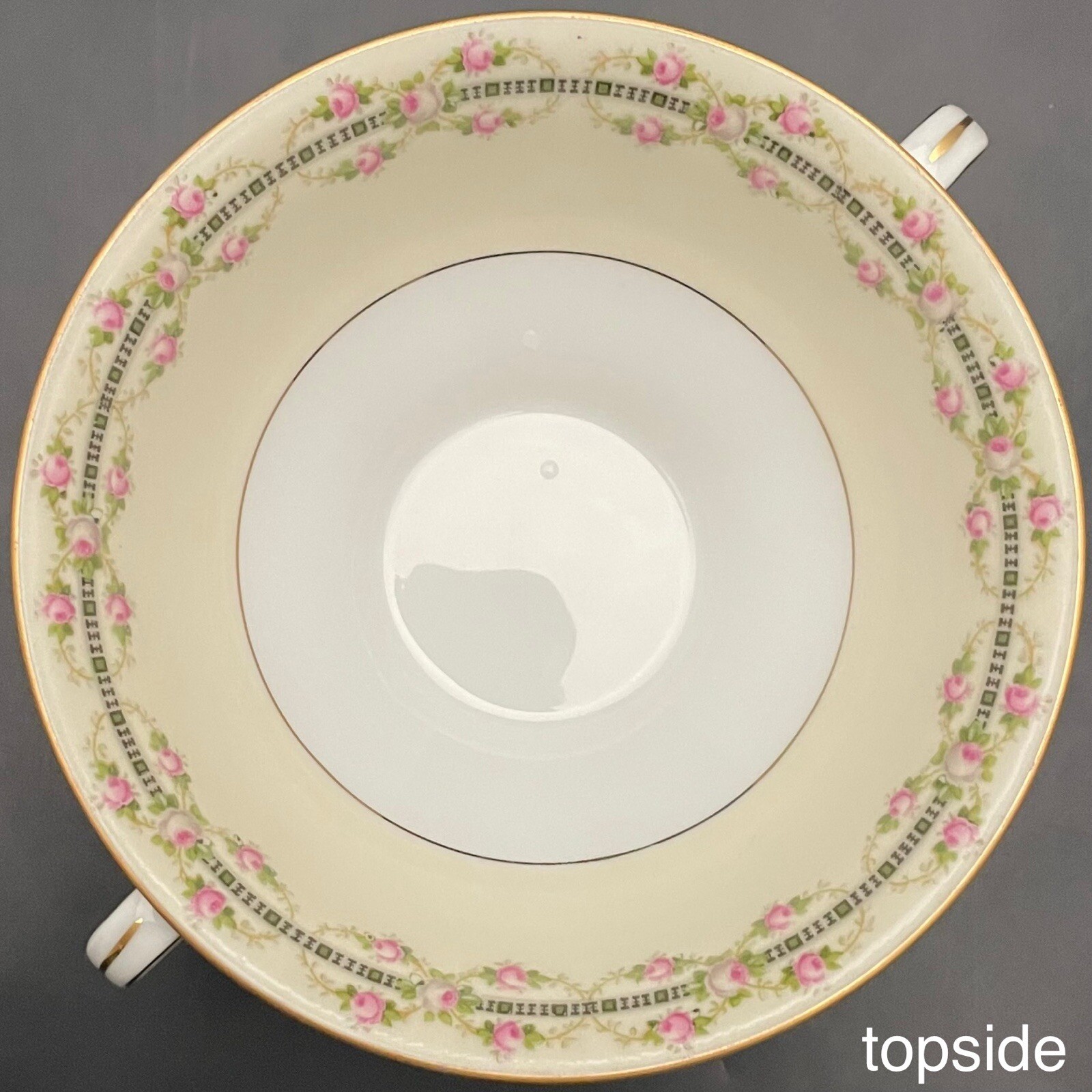 HW Crown Bohemian Rose Vines Handled Soup Cups 2pc Set Czechoslovakia 5″dia