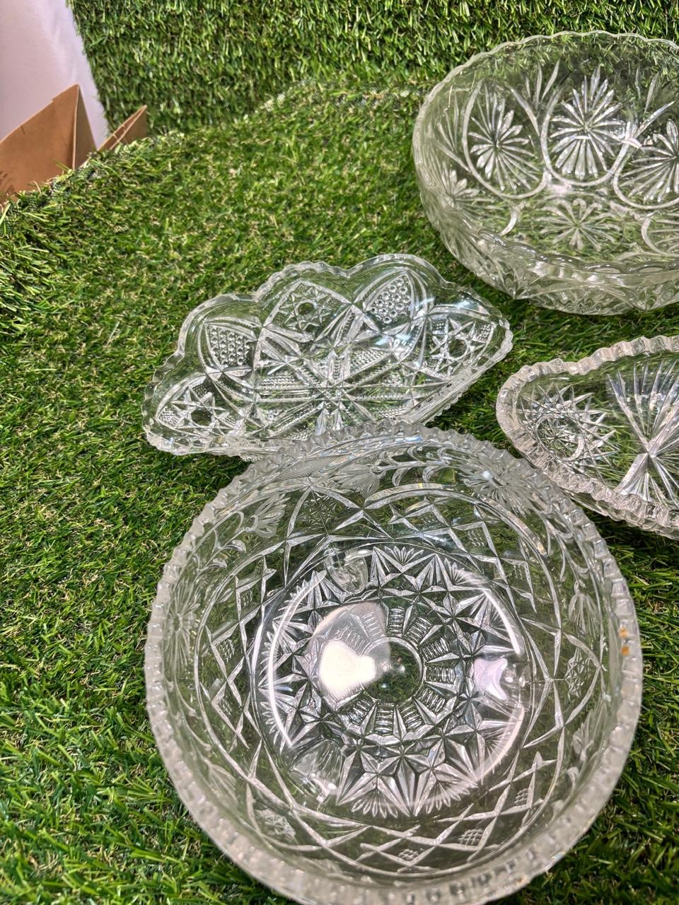Vintage Pressed Clear Glass Lot 10 Pc Bowls Trays Bud Vases Serving Dishes