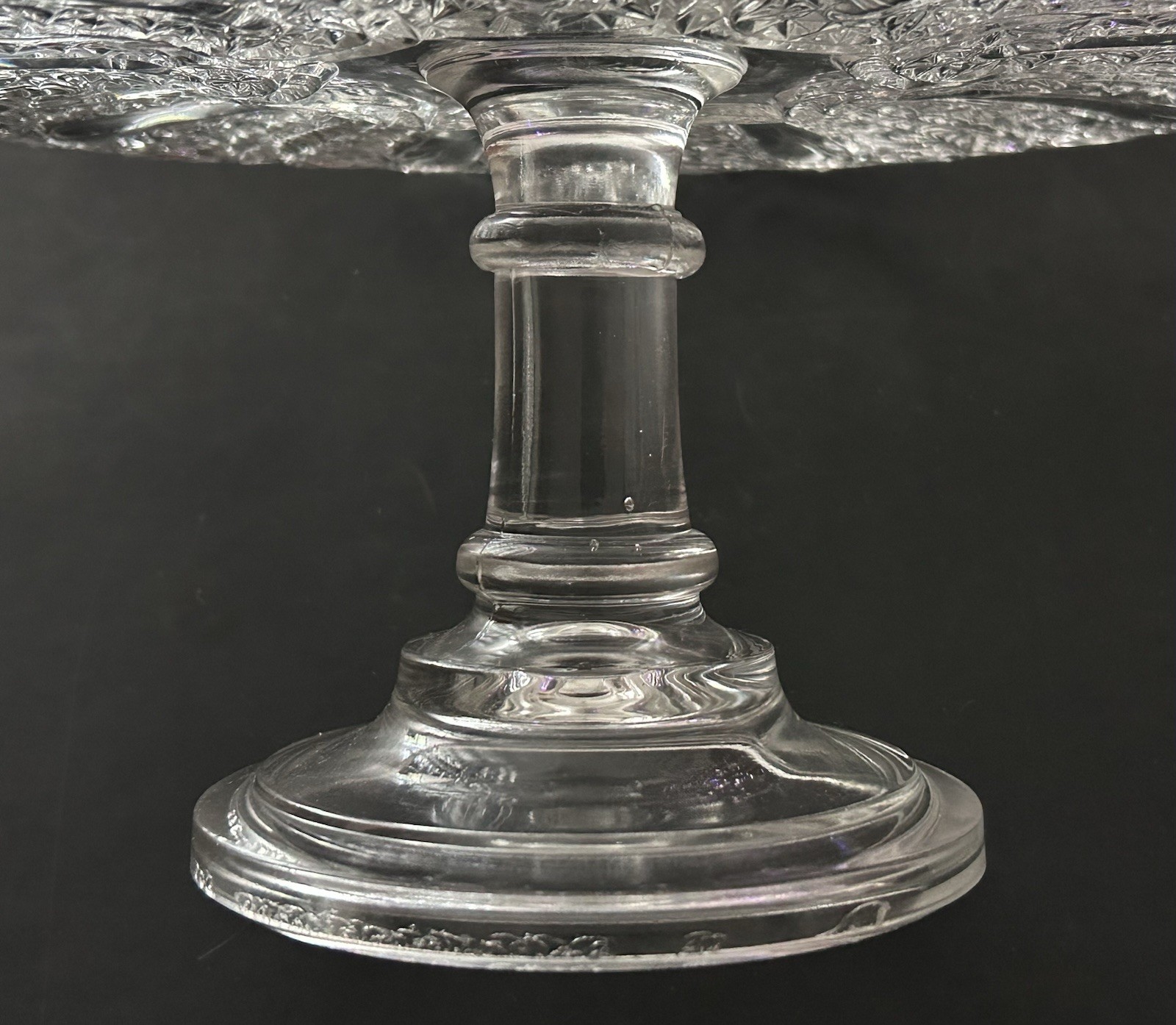 EAPG Bryce Walker & Co Jasper Late Buckle Pedestal Cake Stand Clear Glass 10”