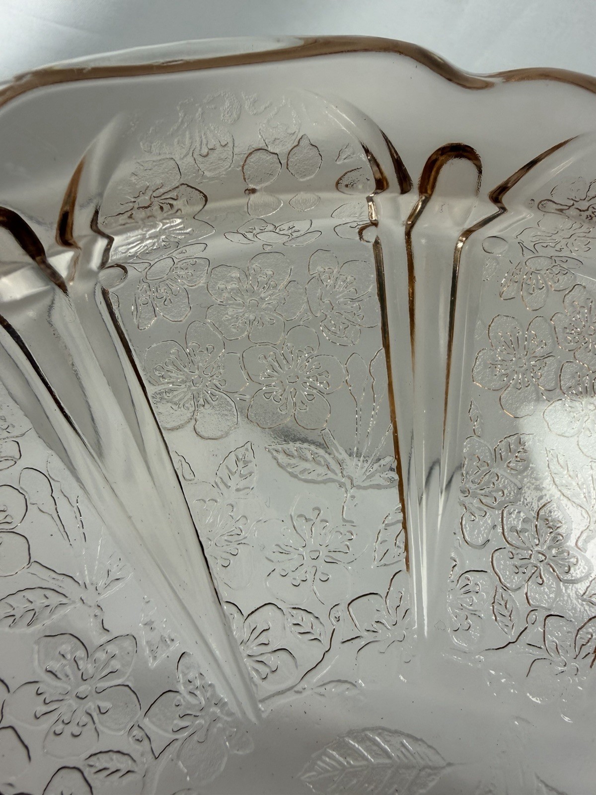 Vintage Jeanette Pink Depression Glass Cherry Blossom Handled Tray READ Repro